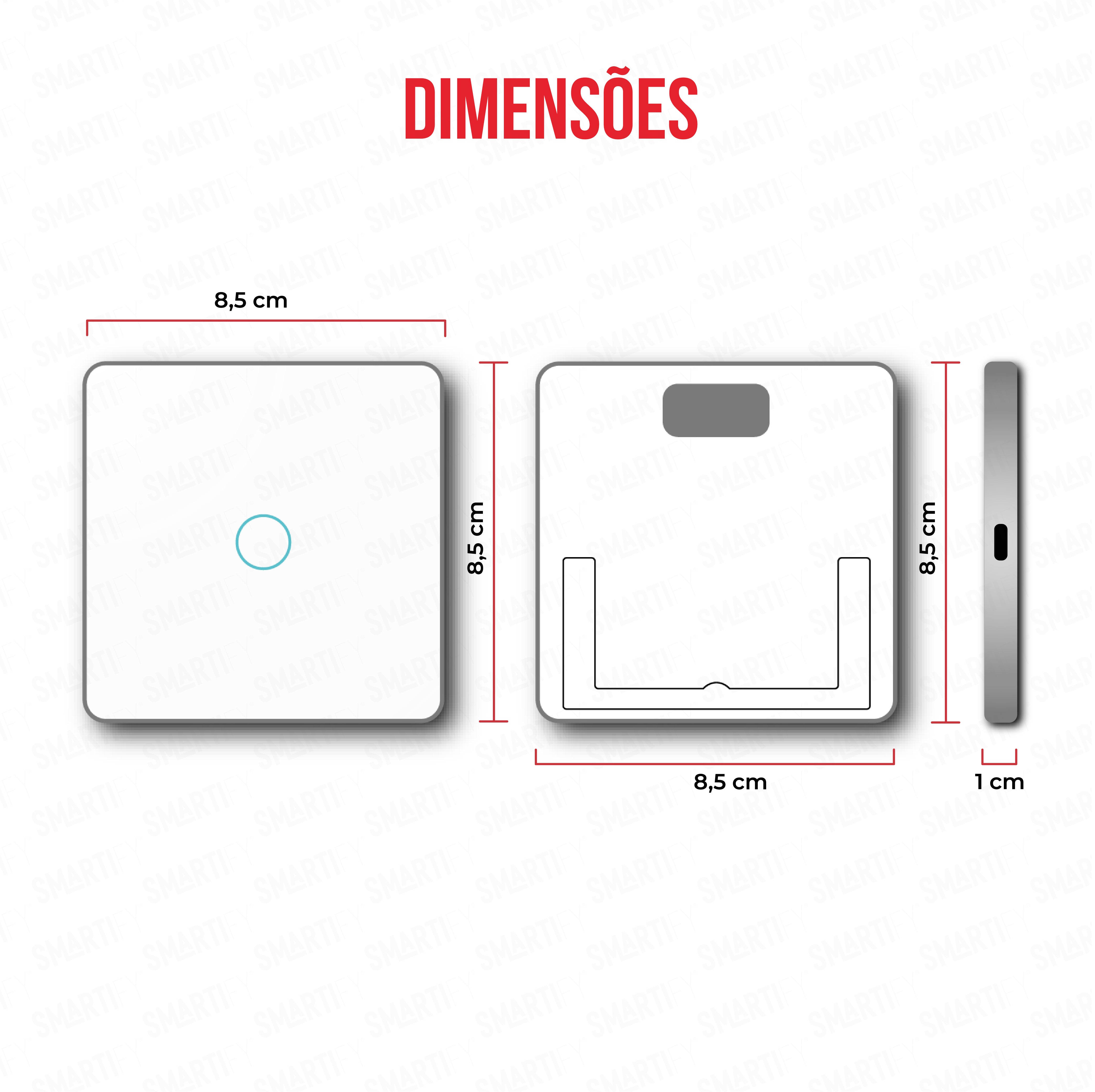 Smartify vPRO Comando de Cenários 1 Botão (3 Cenários) Branco – dimensões de espelho compacto com acabamento em vidro temperado.