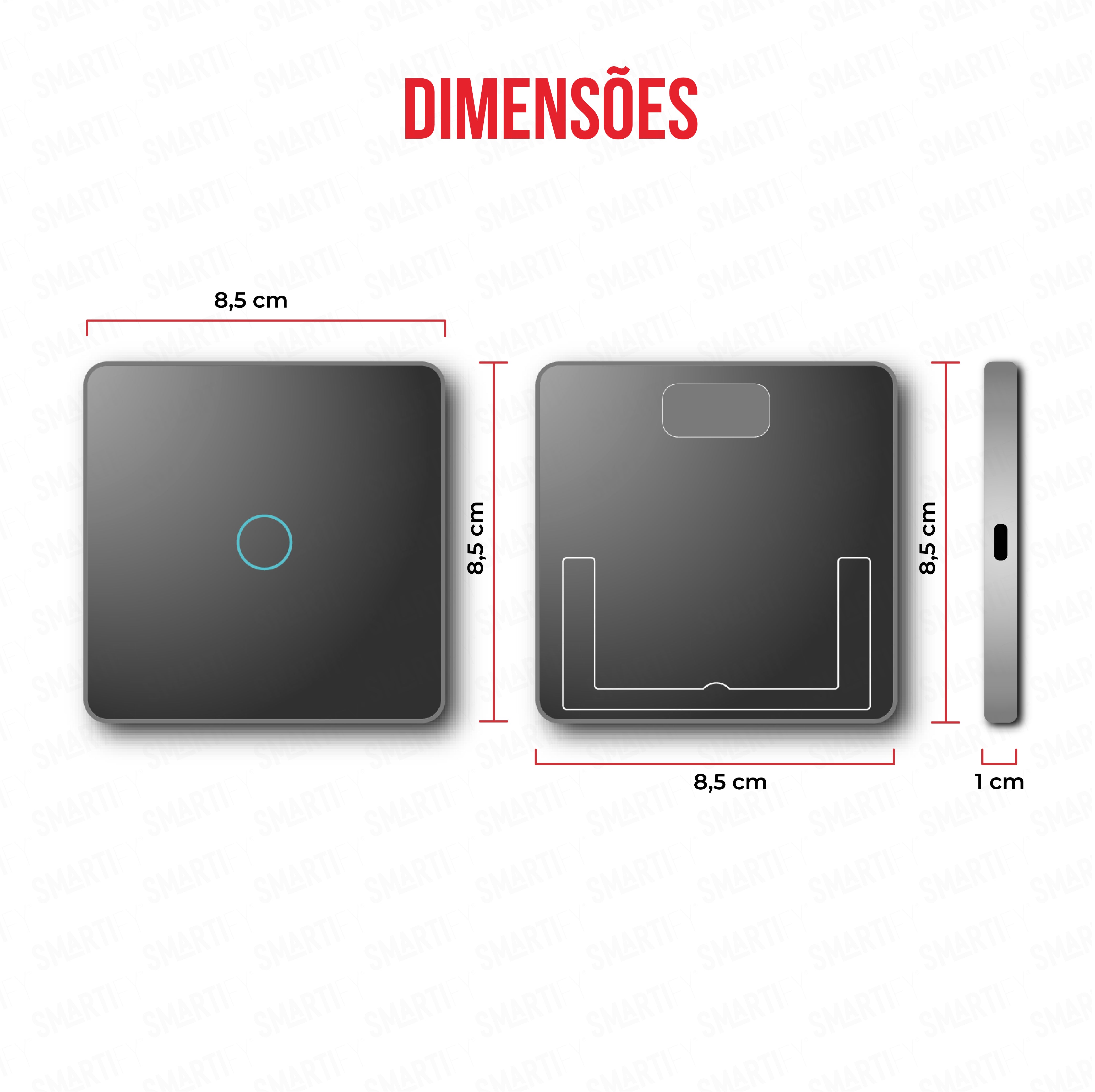Smartify vPRO Comando de Cenários 1 Botão (3 Cenários) Preto - dimensões de espelho compacto com acabamento em vidro temperado.
