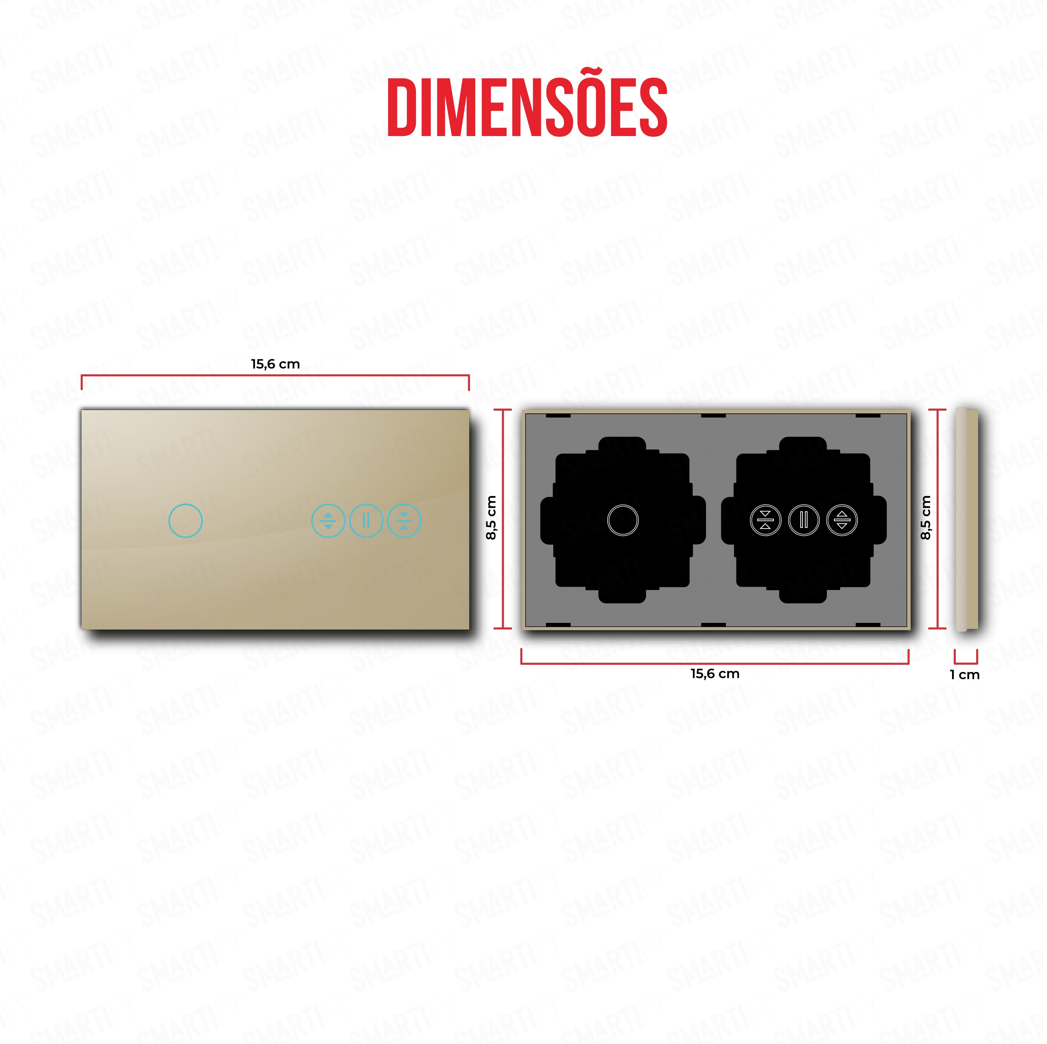 Smartify vPRO Espelho Duplo (1 botão + estores) Dourado - SYPE201ESDR – dimensões