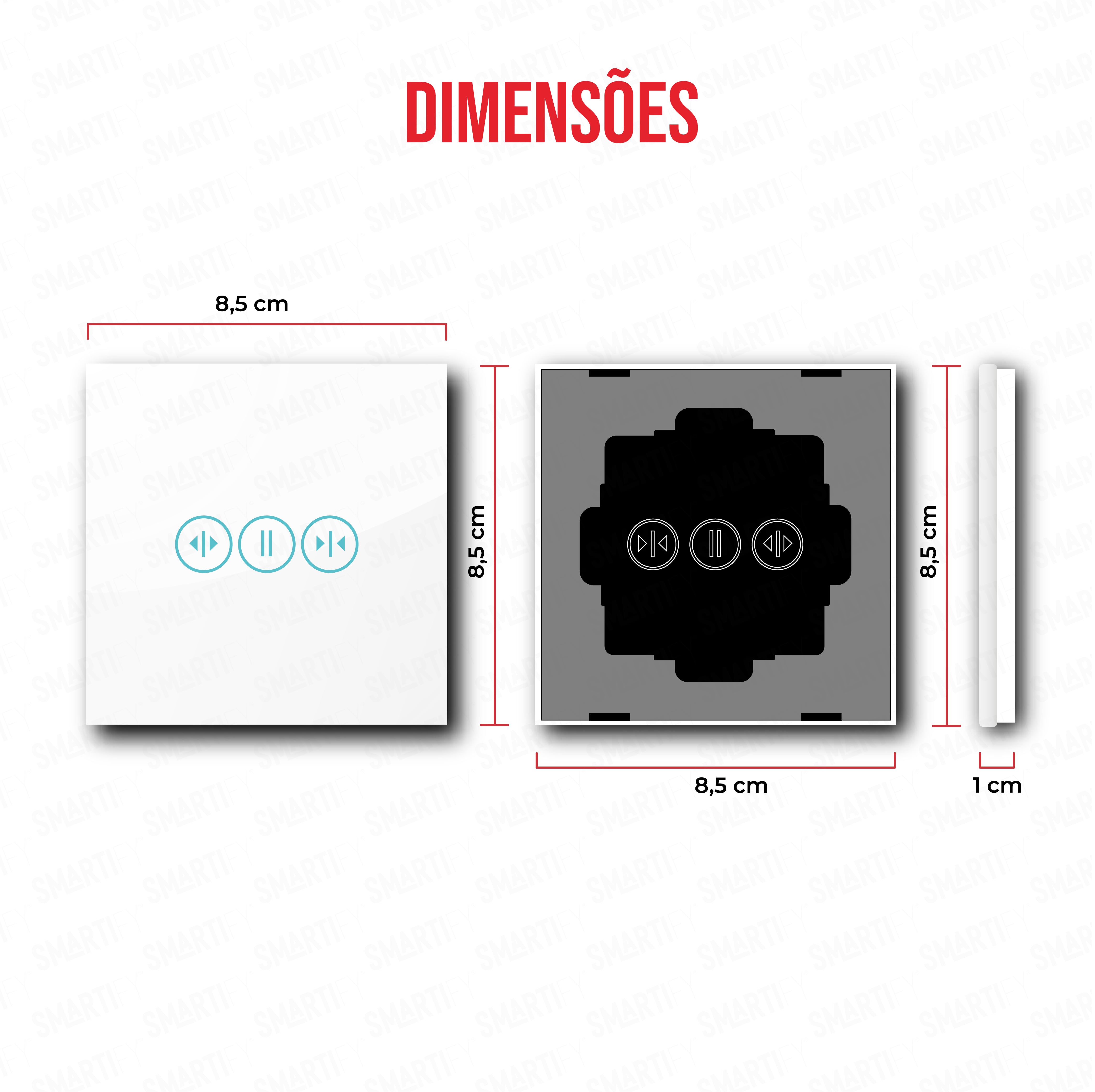 Smartify vPRO Espelho Simples Cortina Branco - dimensões de espelho compacto com acabamento em vidro temperado.