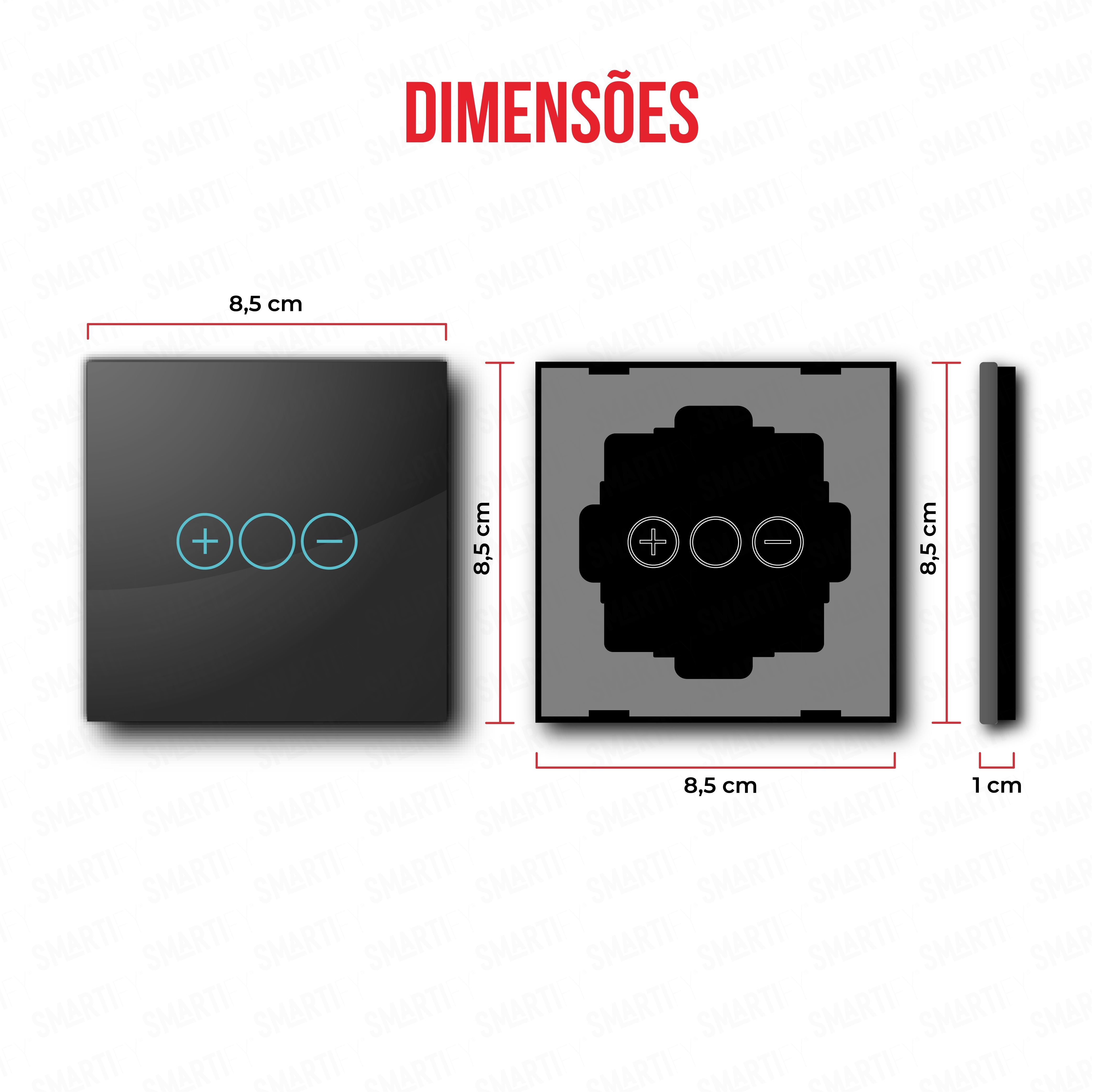 Smartify vPRO Espelho Simples c/ Regulador de Intensidade Preto -dimensões de espelho compacto com acabamento em vidro temperado.