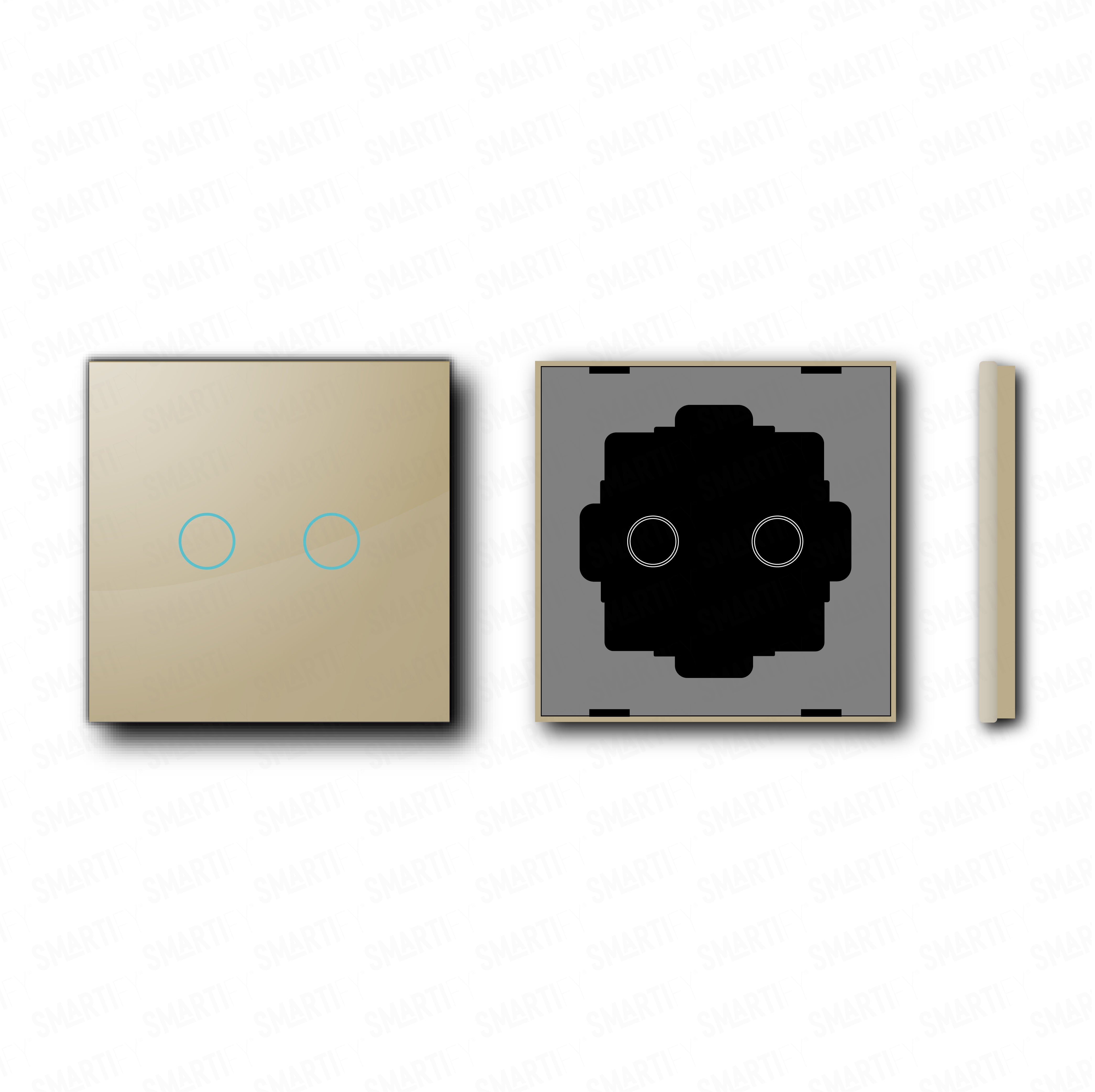 Smartify vPRO Espelho Simples de 2 botões Dourado – pontos de vista de espelho compacto com acabamento em vidro temperado.