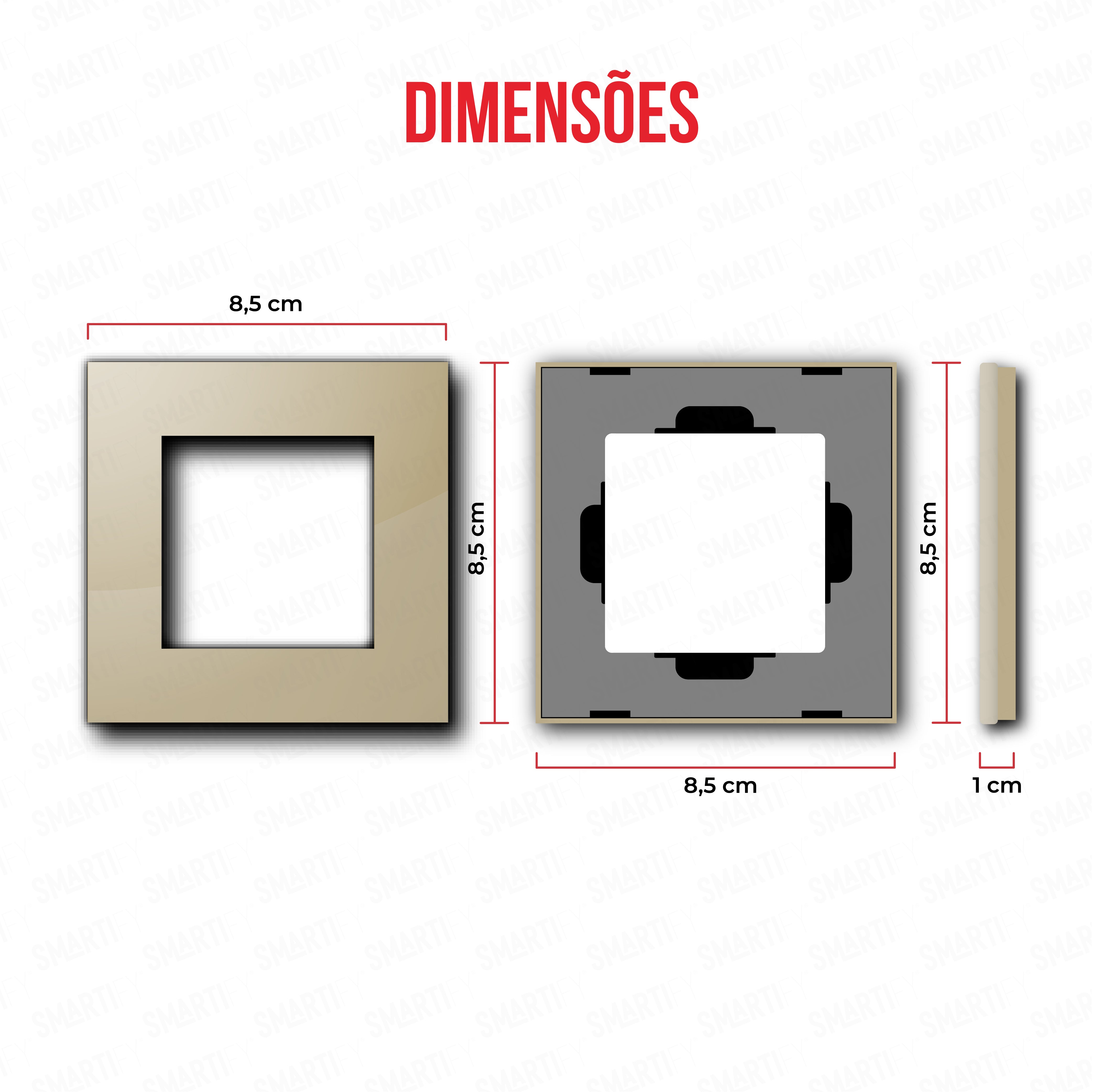 Smartify vPRO Espelho Simples moldura Dourado – dimensões de espelho compacto com acabamento em vidro temperado.