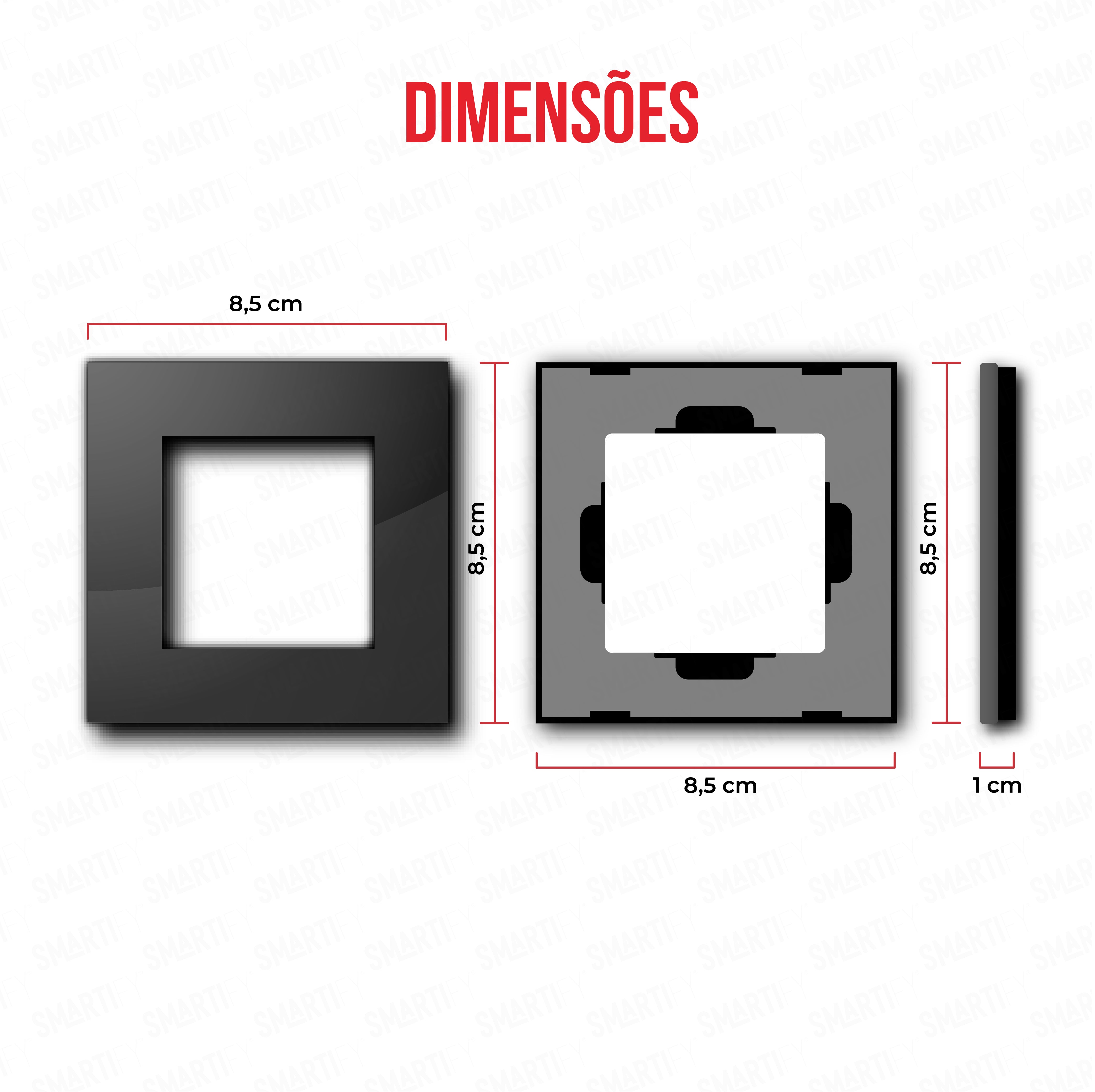 Smartify vPRO Espelho Simples moldura Preto – dimensões de espelho compacto com acabamento em vidro temperado.