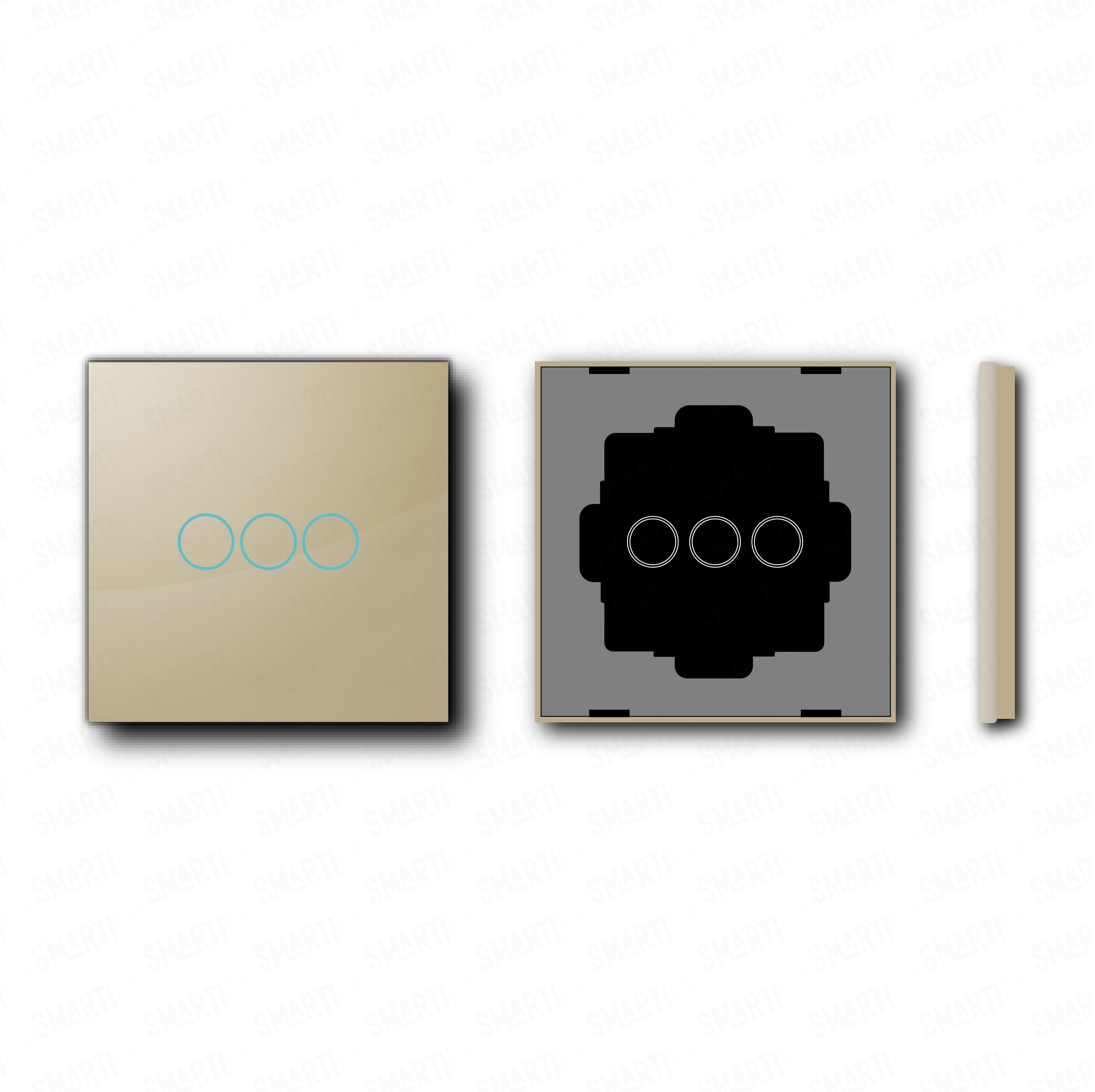 Smartify vPRO Espelho Simples de 3 botões Dourado – pontos de vista de espelho compacto com acabamento em vidro temperado.