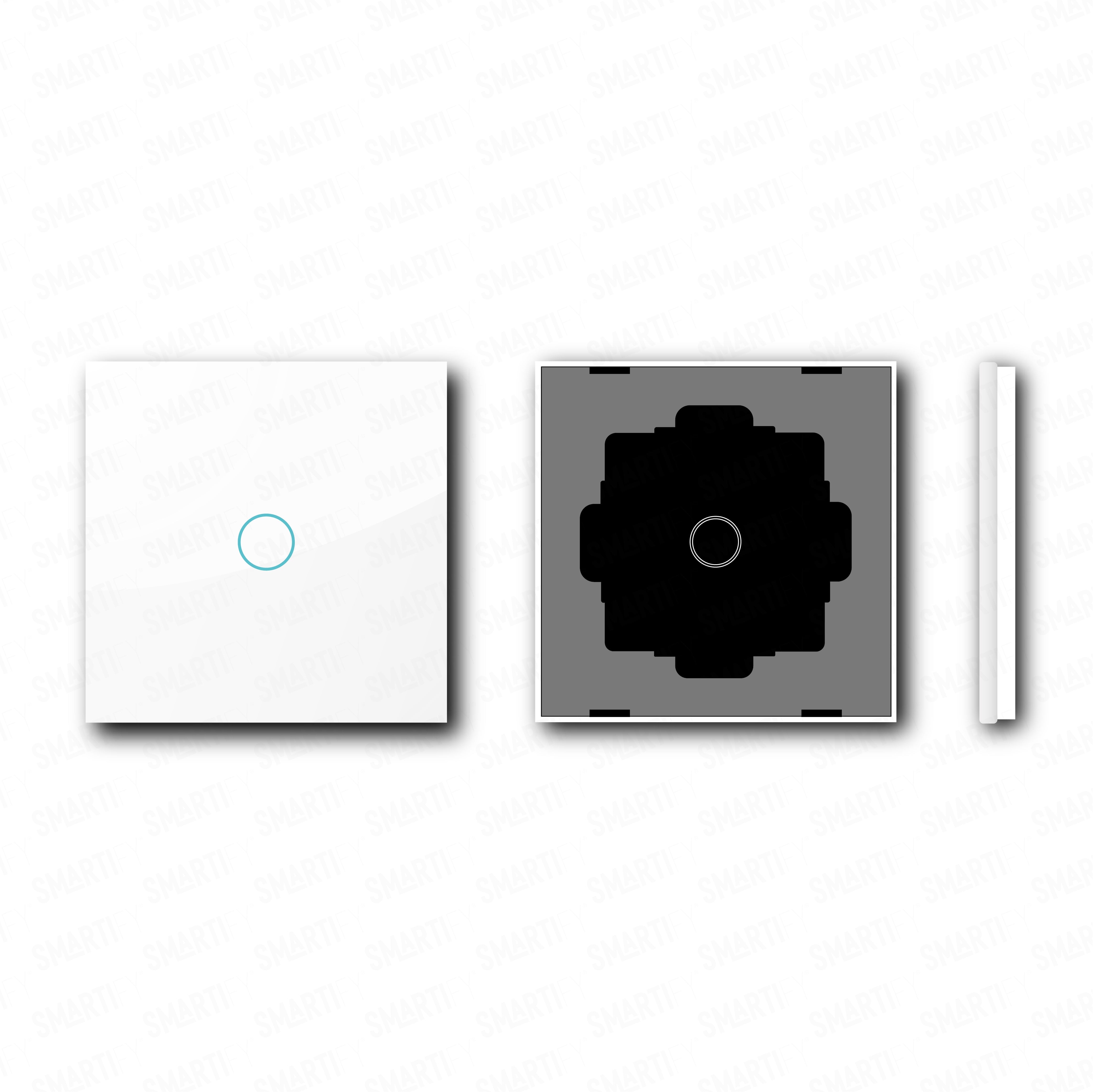 Smartify vPRO Espelho Simples de 1 botão Branco – pontos de vista de espelho compacto com acabamento em vidro temperado.