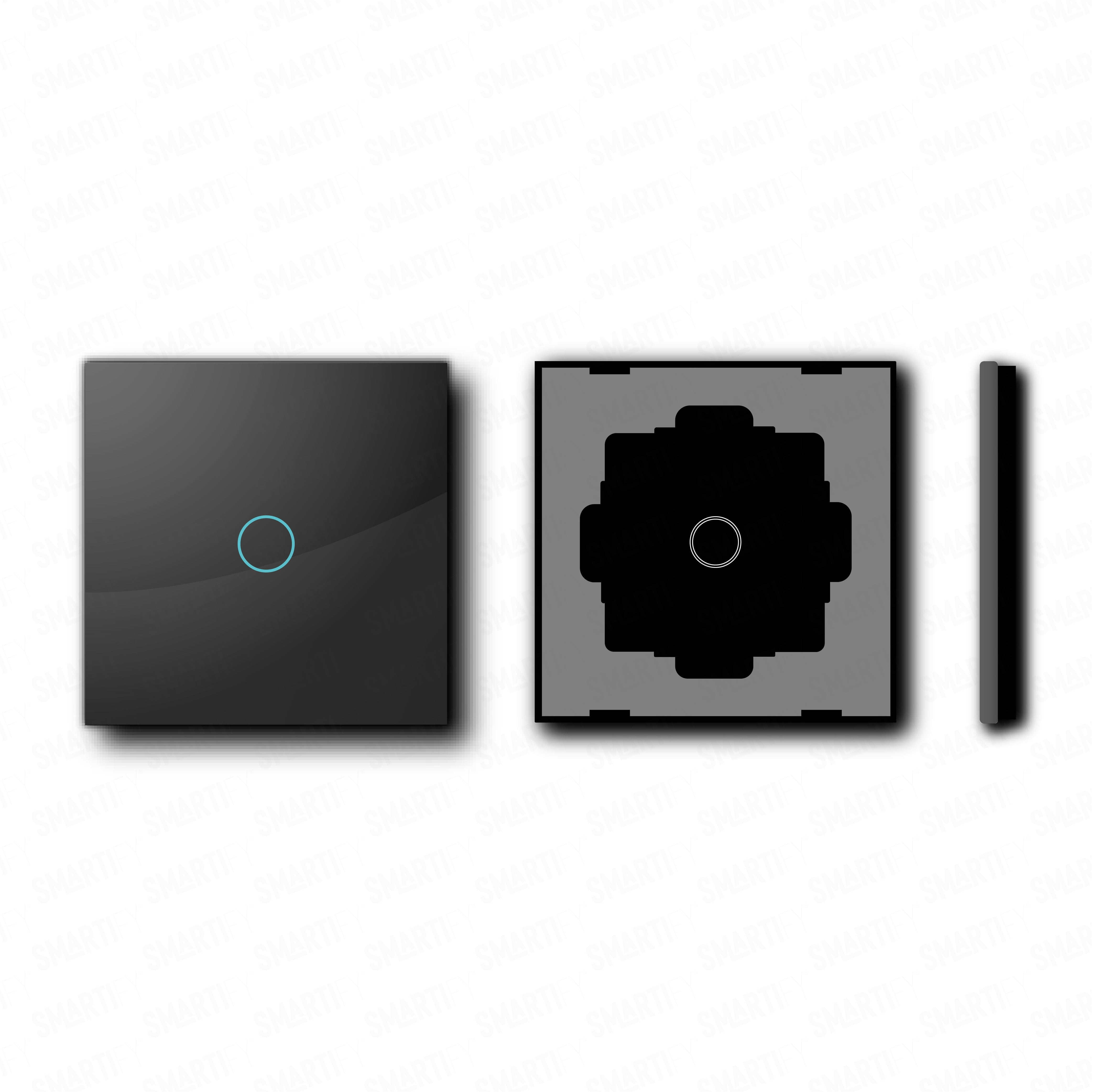 Smartify vPRO Espelho Simples de 1 botão Preto – pontos de vista de espelho compacto com acabamento em vidro temperado.