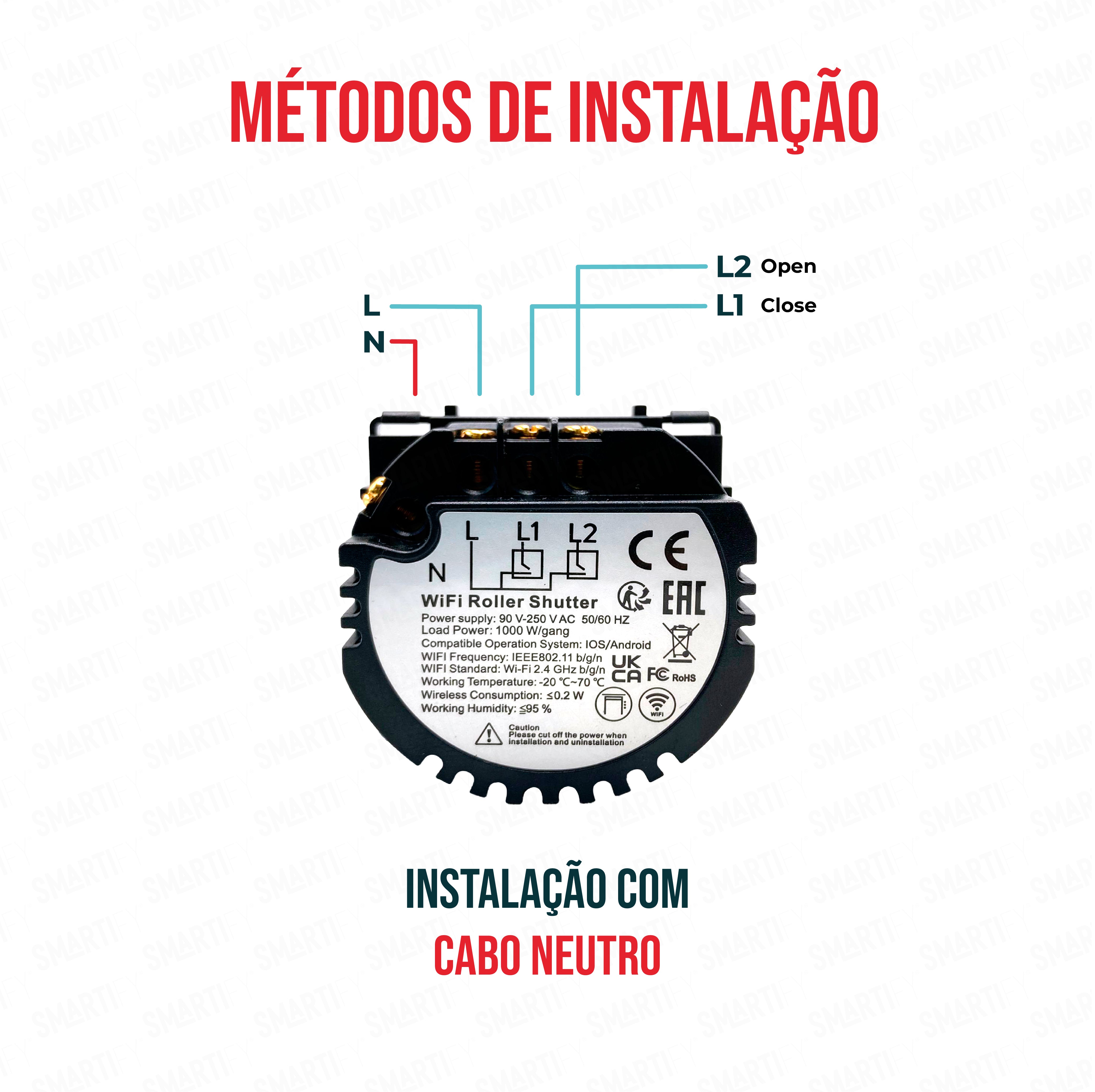 Smartify Módulo Interruptor de Estores Inteligente Wi-Fi métodos de intstalação – imagem ilustrando os diferentes métodos de instalação.
