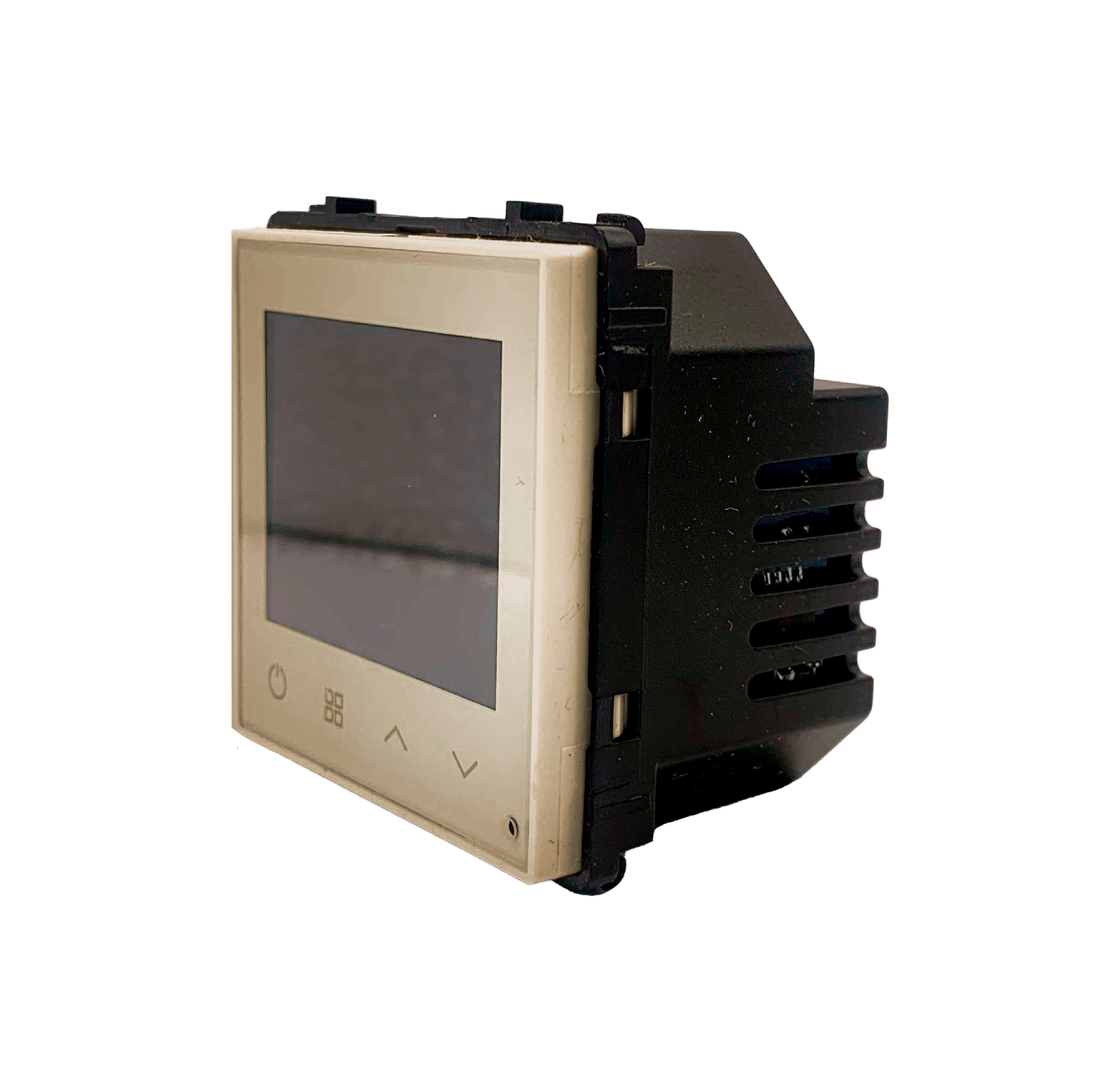 Smartify Módulo Termóstato piso Radiante c/ Circulação de Águas Inteligente Zigbee Dourado – dispositivo compacto para automação residencial, permitindo controlo remoto via app ou assistente de voz.