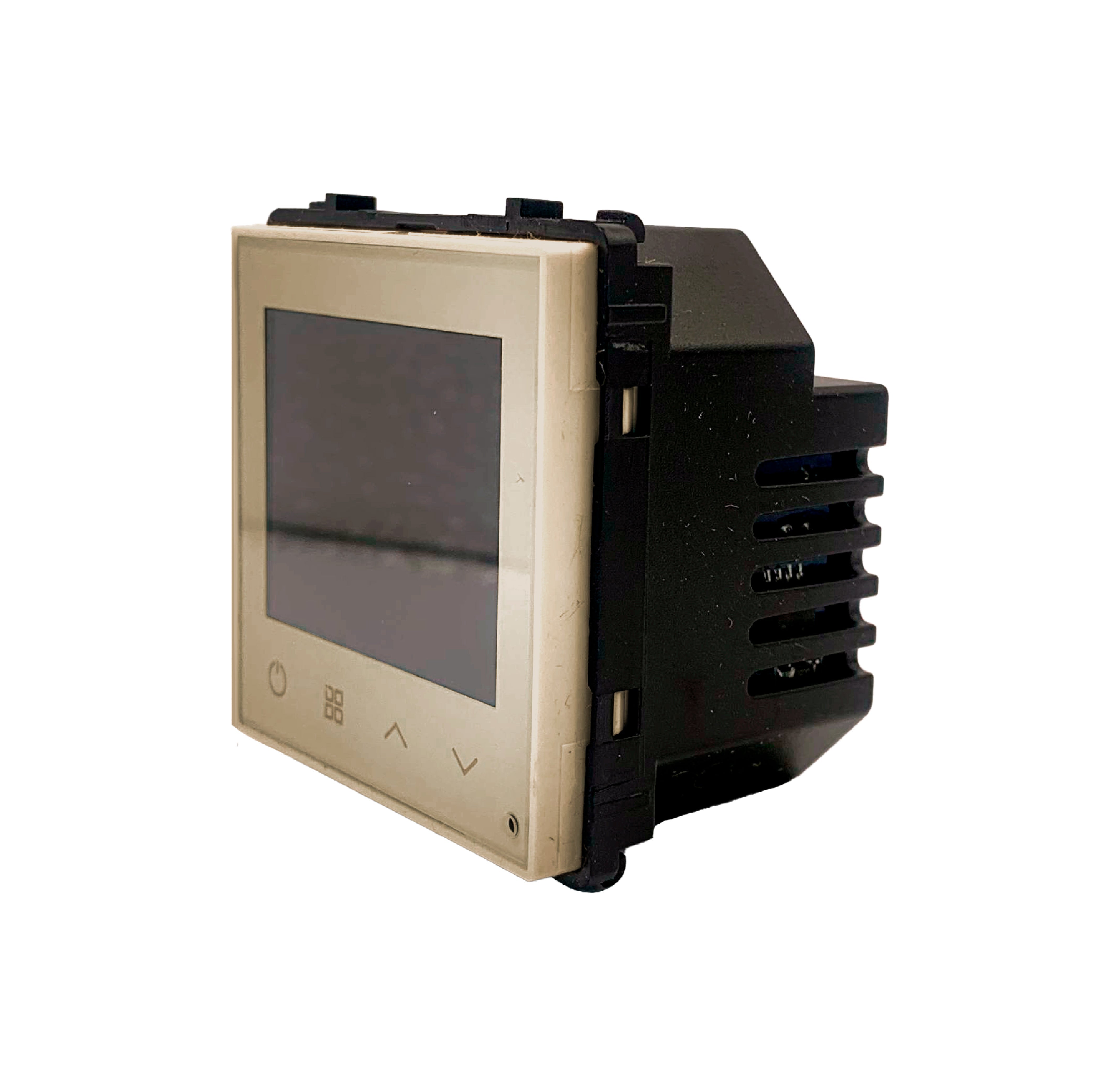 Smartify Módulo Termóstato piso Radiante Elétrico Inteligente Wifi Dourado – dispositivo compacto para automação residencial, permitindo controlo remoto via app ou assistente de voz.