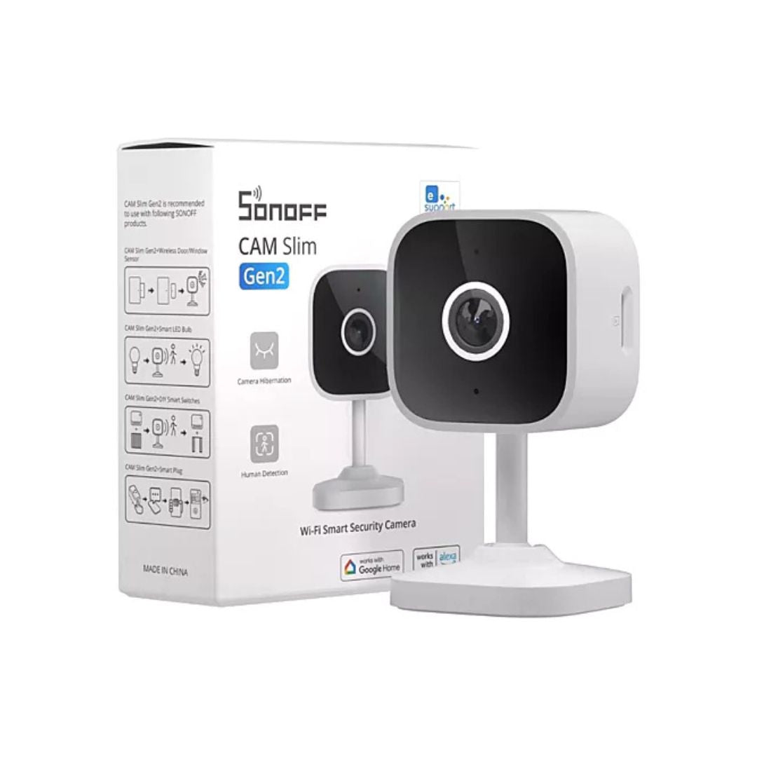 Câmara WiFi Full HD 1080P com deteção de pessoas, zonas de alerta e armazenamento flexível. Design moderno que se integra na tua casa.