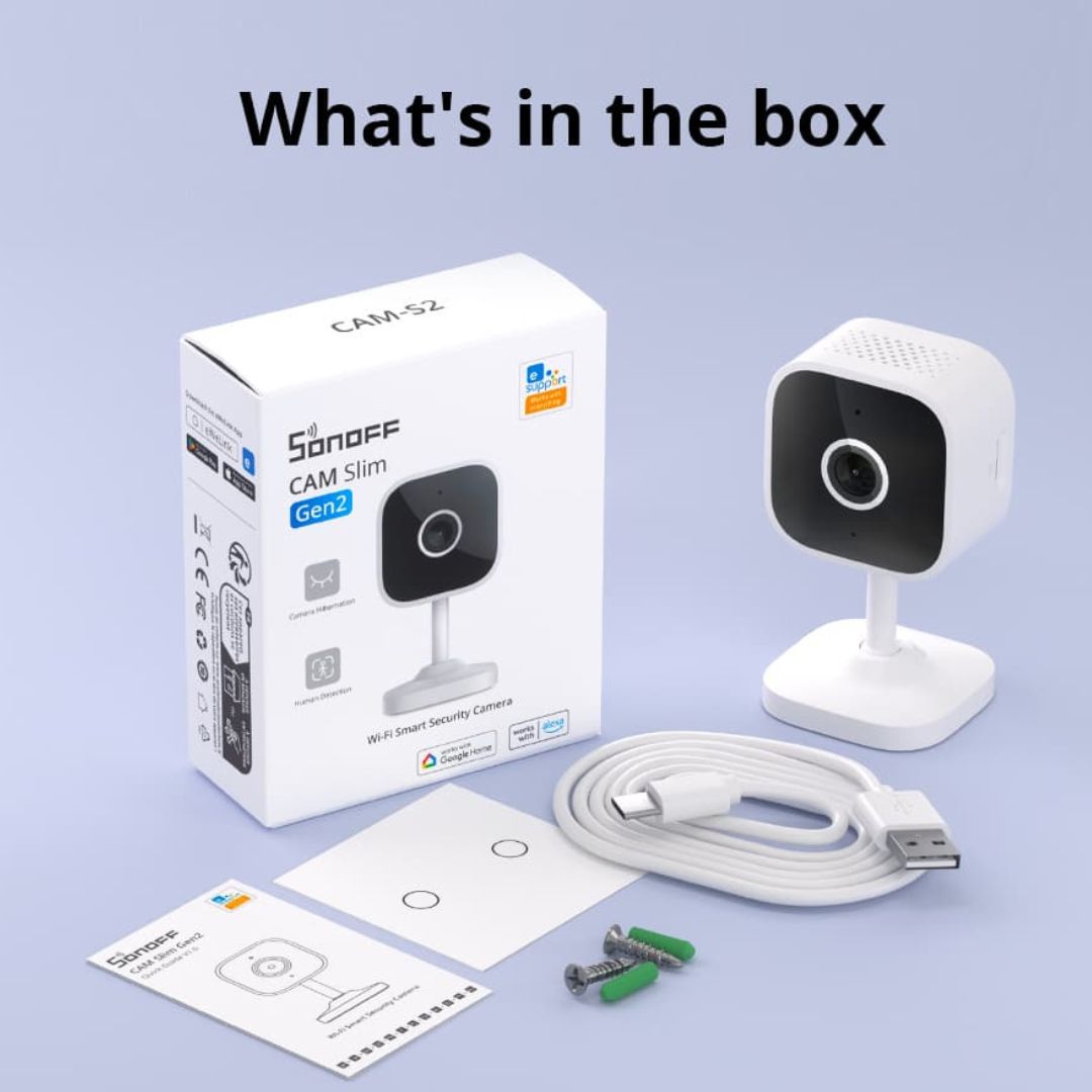 Câmara WiFi Full HD 1080P com deteção de pessoas, zonas de alerta e armazenamento flexível. Design moderno que se integra na tua casa.