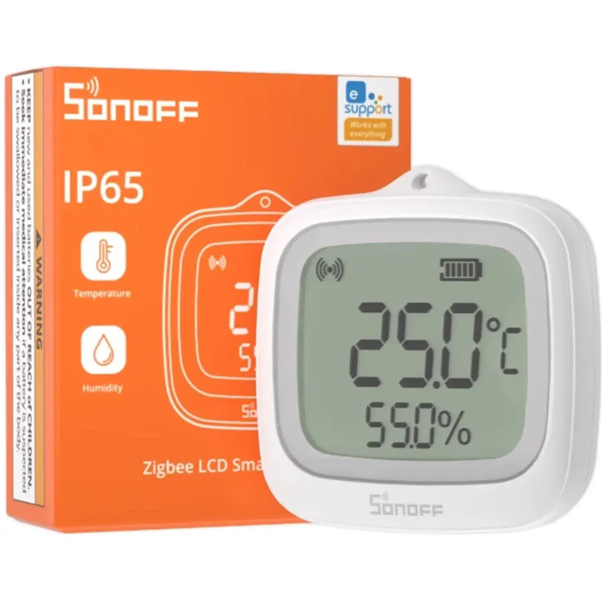 O SONOFF SNZB-02WD é um sensor inteligente de temperatura e humidade com ecrã LCD e conectividade Zigbee 3.0, desenvolvido para monitorizar em tempo real as condições ambientais em espaços interiores, incluindo locais com maior nível de humidade.