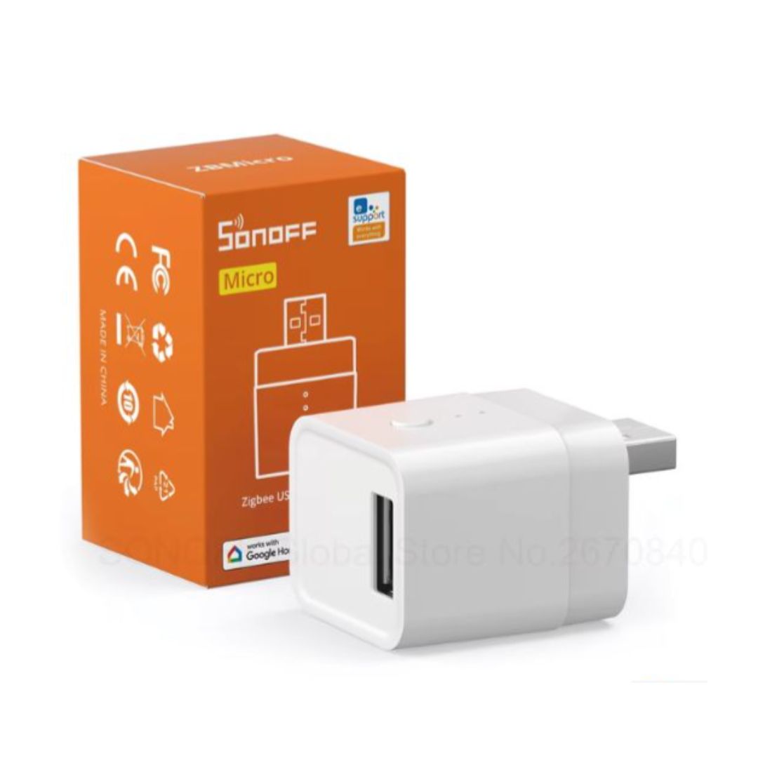 O adaptador USB Sonoff ZBMicro Zigbee 3.0 permite controlar remotamente dispositivos USB, com suporte para até 36W de potência e ampliação de sinal.
