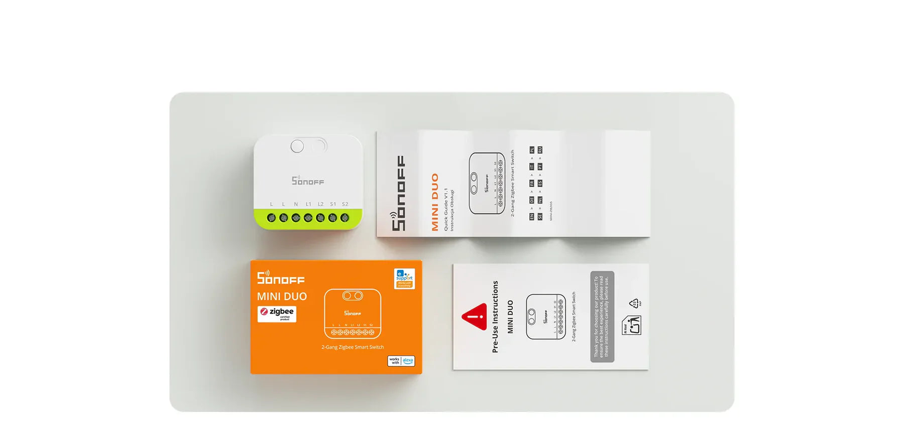 O Sonoff MINI-ZB2GS é um módulo inteligente compacto de dois canais que permite converter interruptores tradicionais em soluções de automação modernas, mantendo o controlo manual e adicionando funcionalidades smart.