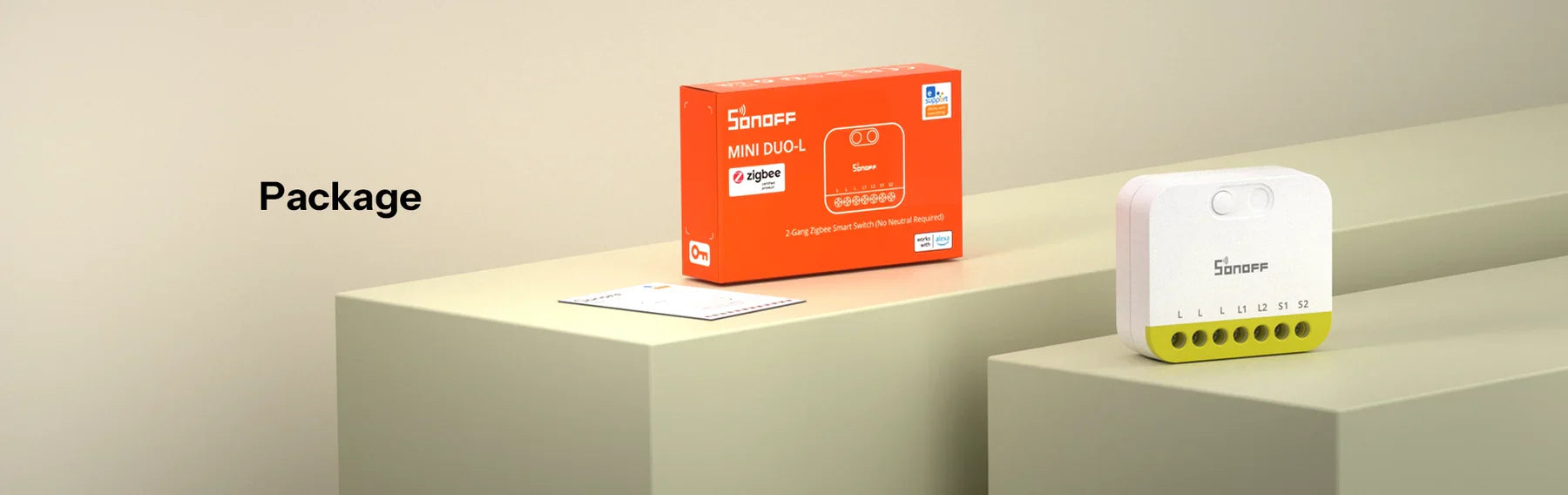 O Sonoff MINI-ZB2GS-L é um módulo inteligente ultracompacto de dois canais, concebido para modernizar instalações elétricas sem necessidade de fio neutro.