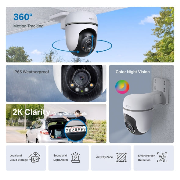 Câmara de Vigilância Exterior TP-Link Tapo TC41 2K Pan/Tilt com Wi-Fi, Visão Noturna e IP65