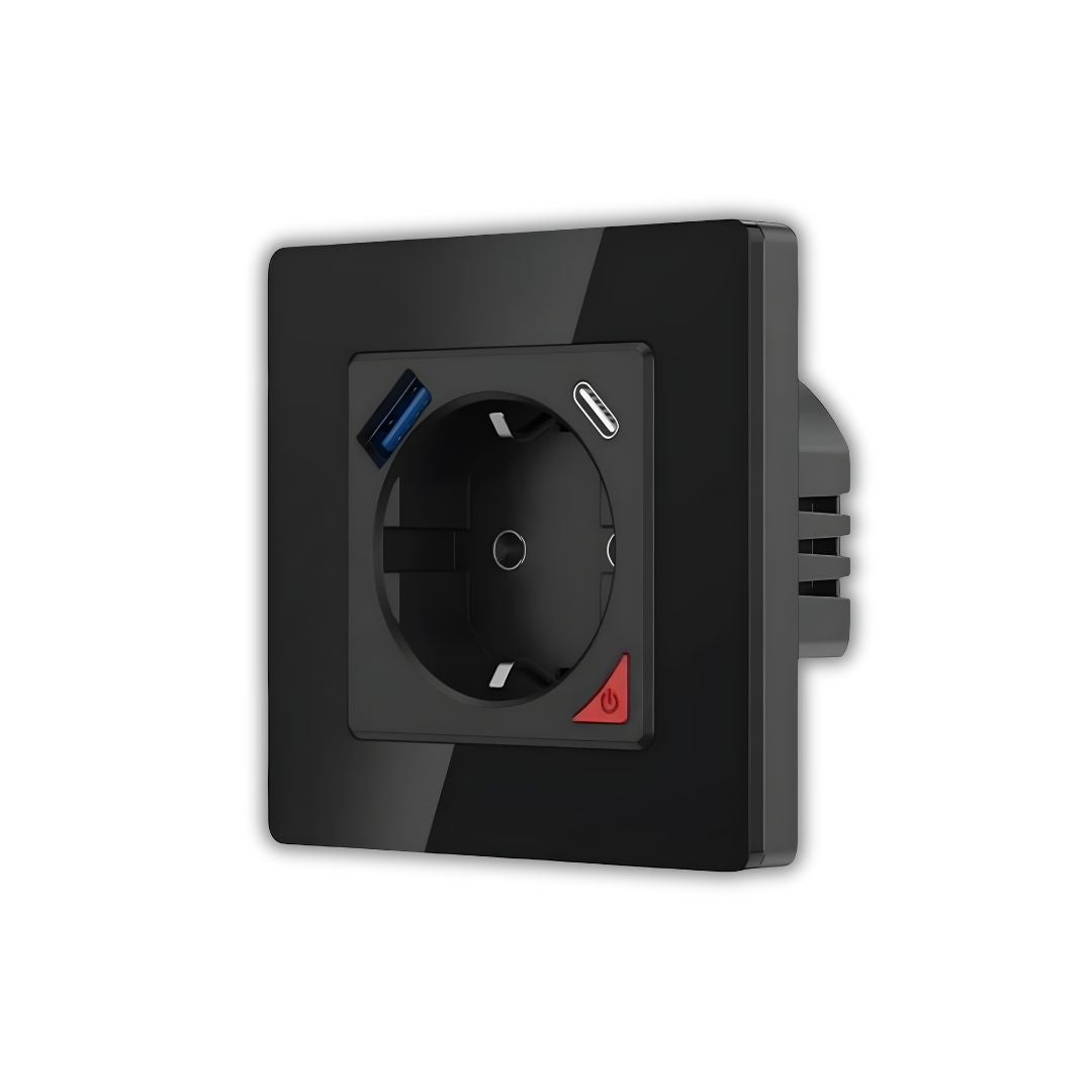 Tomada Inteligente com USB-C e USB-A (Smart socket) com capacidade de 16 Amperes em Preto,