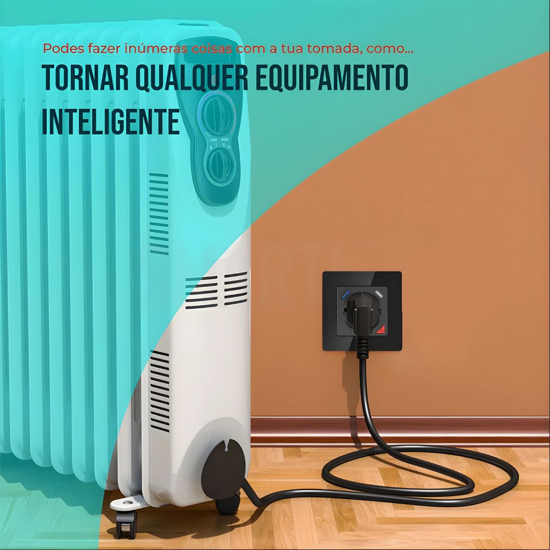 Tomada Inteligente com USB-C e USB-A (Smart socket) com capacidade de 16 Amperes em Preto,