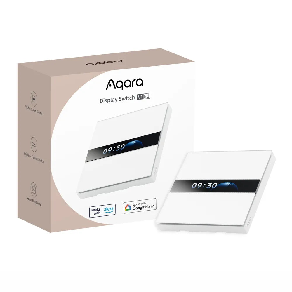 Interruptor de parede com ecrã LCD de 2,08″ e quatro botões personalizáveis para circuitos, suporta cargas até 8 A e permite acionamento e cenas de forma intuitiva.