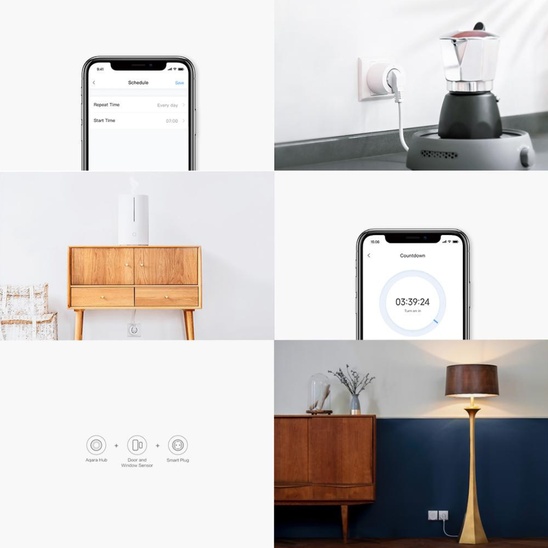 Tomada Inteligente Zigbee da Aqara com controlo remoto via Mi Home, temporizador, medição de consumo e comandos de voz Alexa para mais conforto e segurança.
