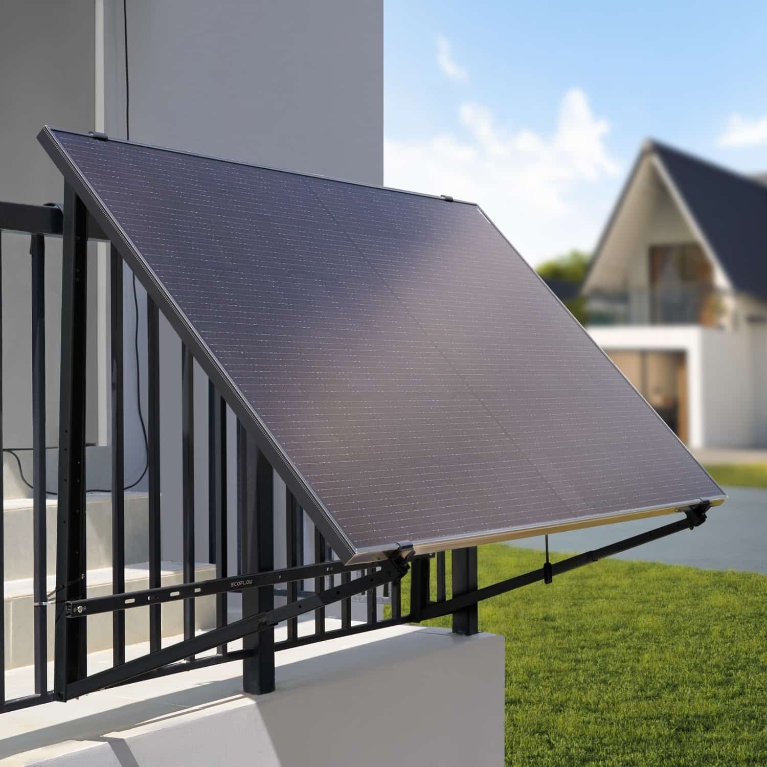 O Suporte Solar Ajustável da Ecoflow permite uma instalação versátil, garantindo fixação segura do painel solar em variados ambientes.