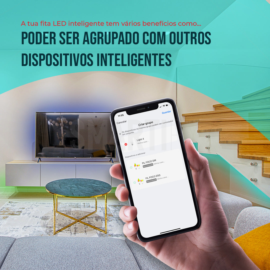Fita LED Inteligente WiFi RGB-CCT (Cores + Branco) de 5M Smartify - Smartify - Casa Inteligente - Smart Home - Domotica - Casas Inteligentes