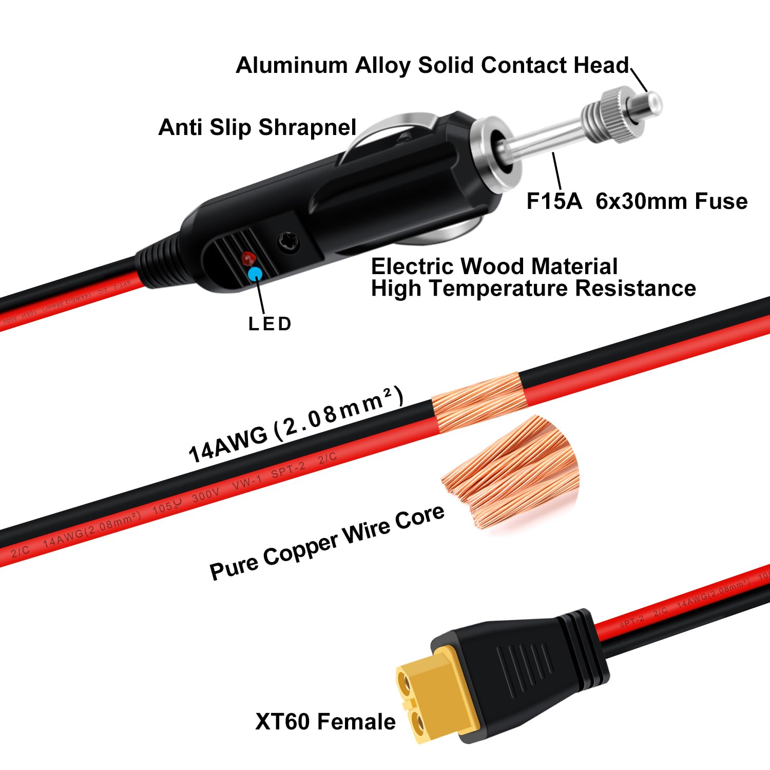 Cable XT60 para encendedor - conector hembra y toma de encendedor de coche