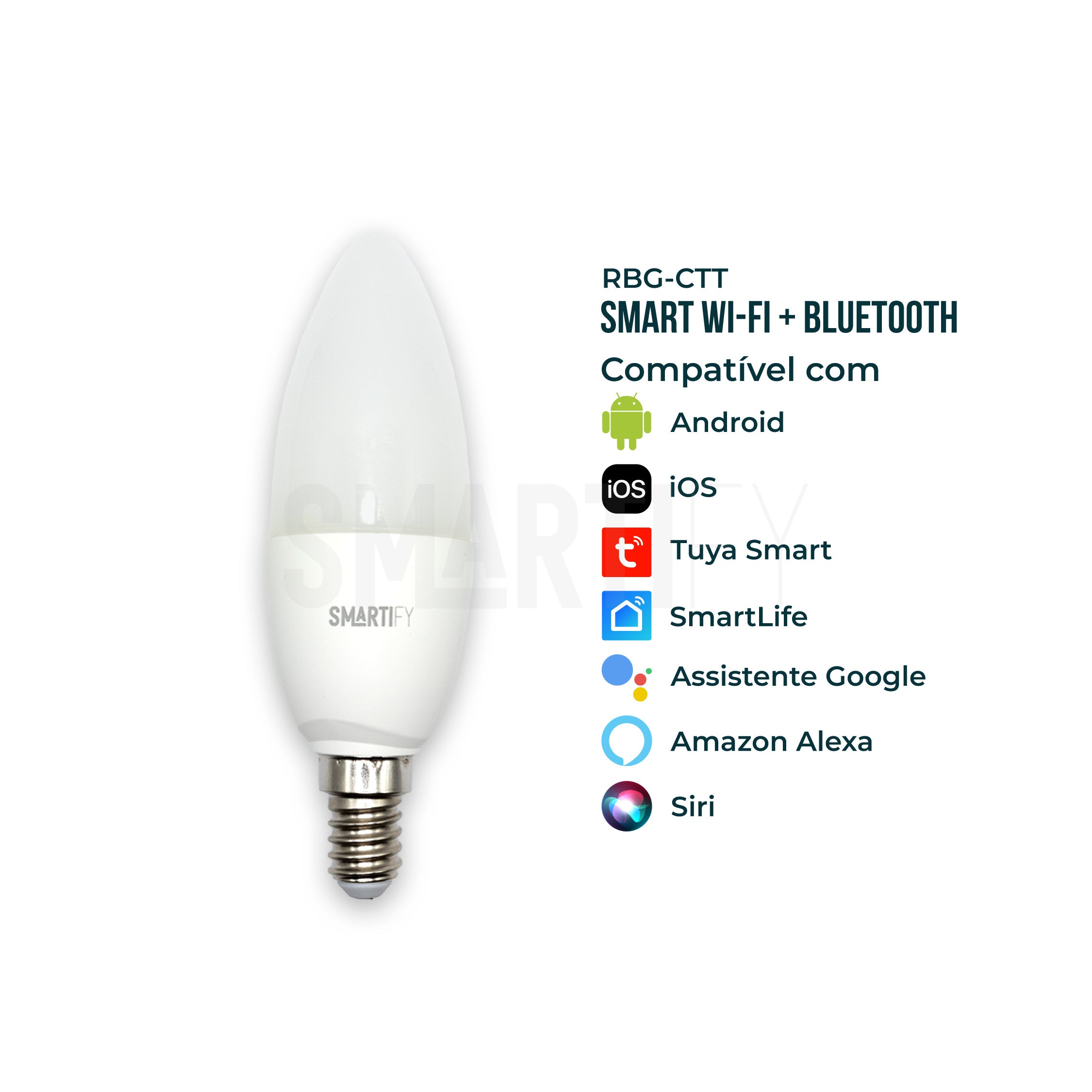 Lâmpada LED RGB - CCT (Cores + Branco) Inteligente E14 WiFi Smartify - Smartify - Casa Inteligente - Smart Home - Domotica - Casas Inteligentes