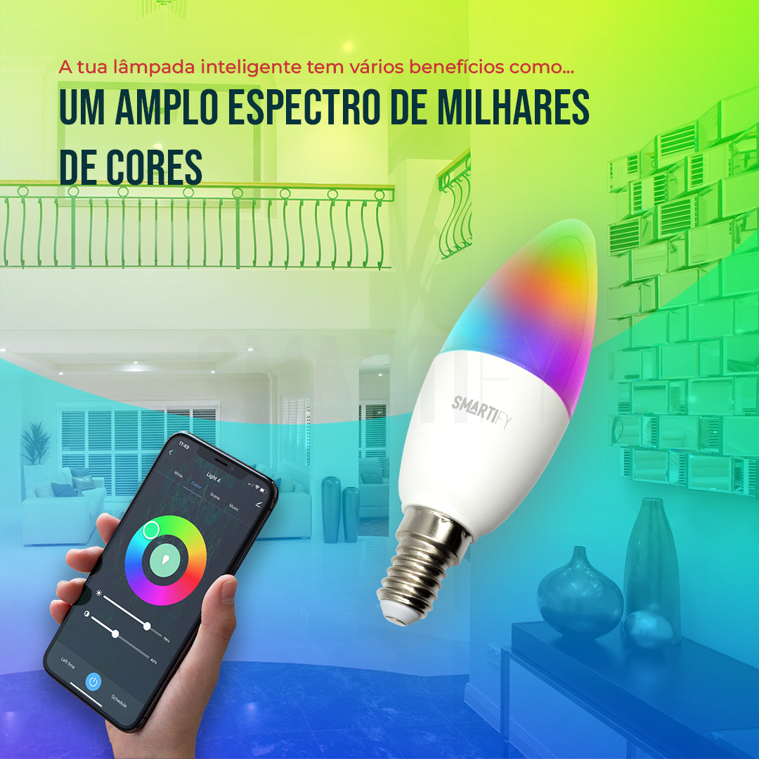 Lâmpada LED RGB - CCT (Cores + Branco) Inteligente E14 WiFi Smartify - Smartify - Casa Inteligente - Smart Home - Domotica - Casas Inteligentes