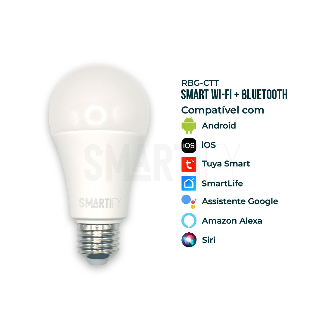 Lâmpada LED RGB - CCT (Cores + Branco) Inteligente E27 WiFi Smartify - Smartify - Casa Inteligente - Smart Home - Domotica - Casas Inteligentes