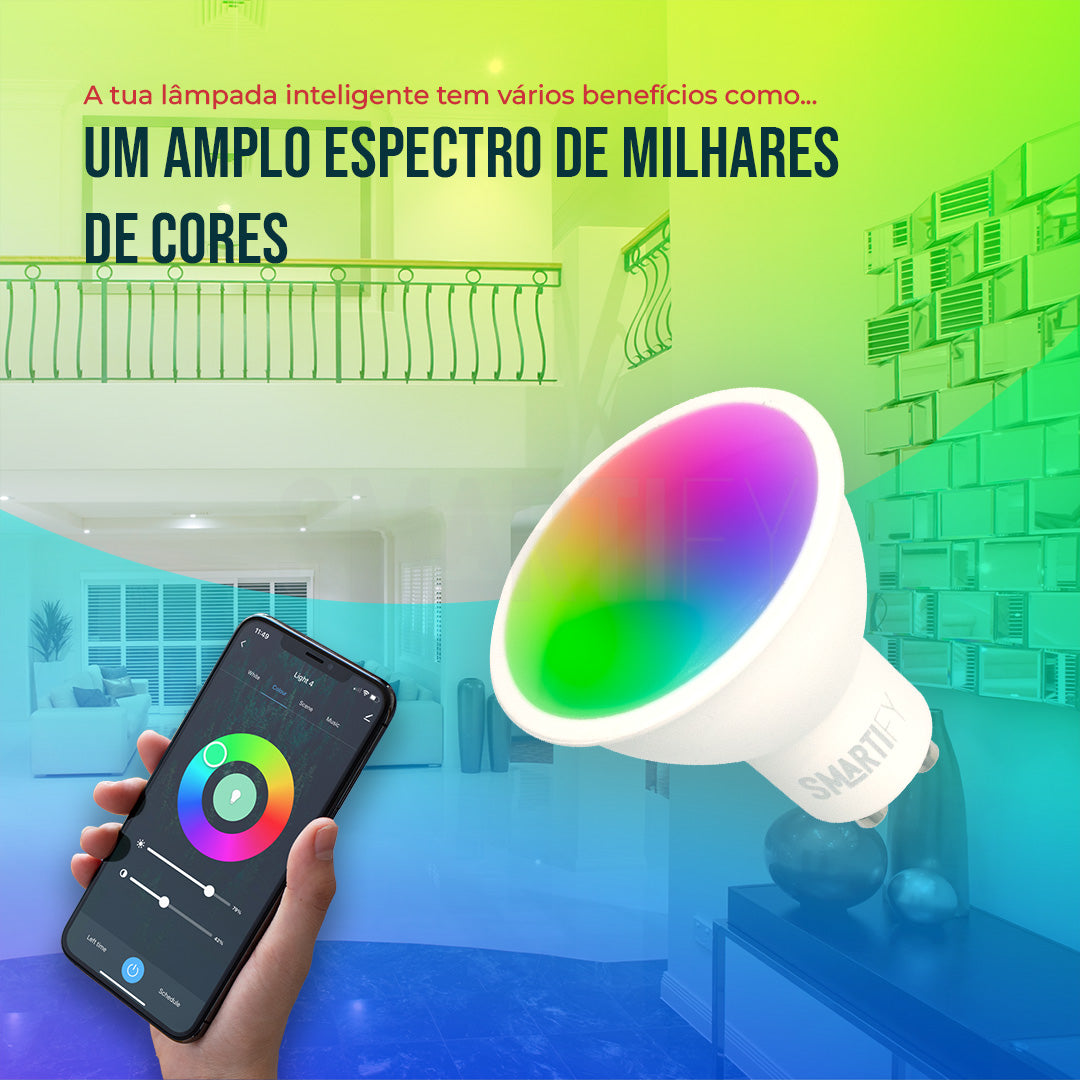 Lâmpada LED RGB - CCT (Cores + Branco) Inteligente GU10 WiFi Smartify - Smartify - Casa Inteligente - Smart Home - Domotica - Casas Inteligentes
