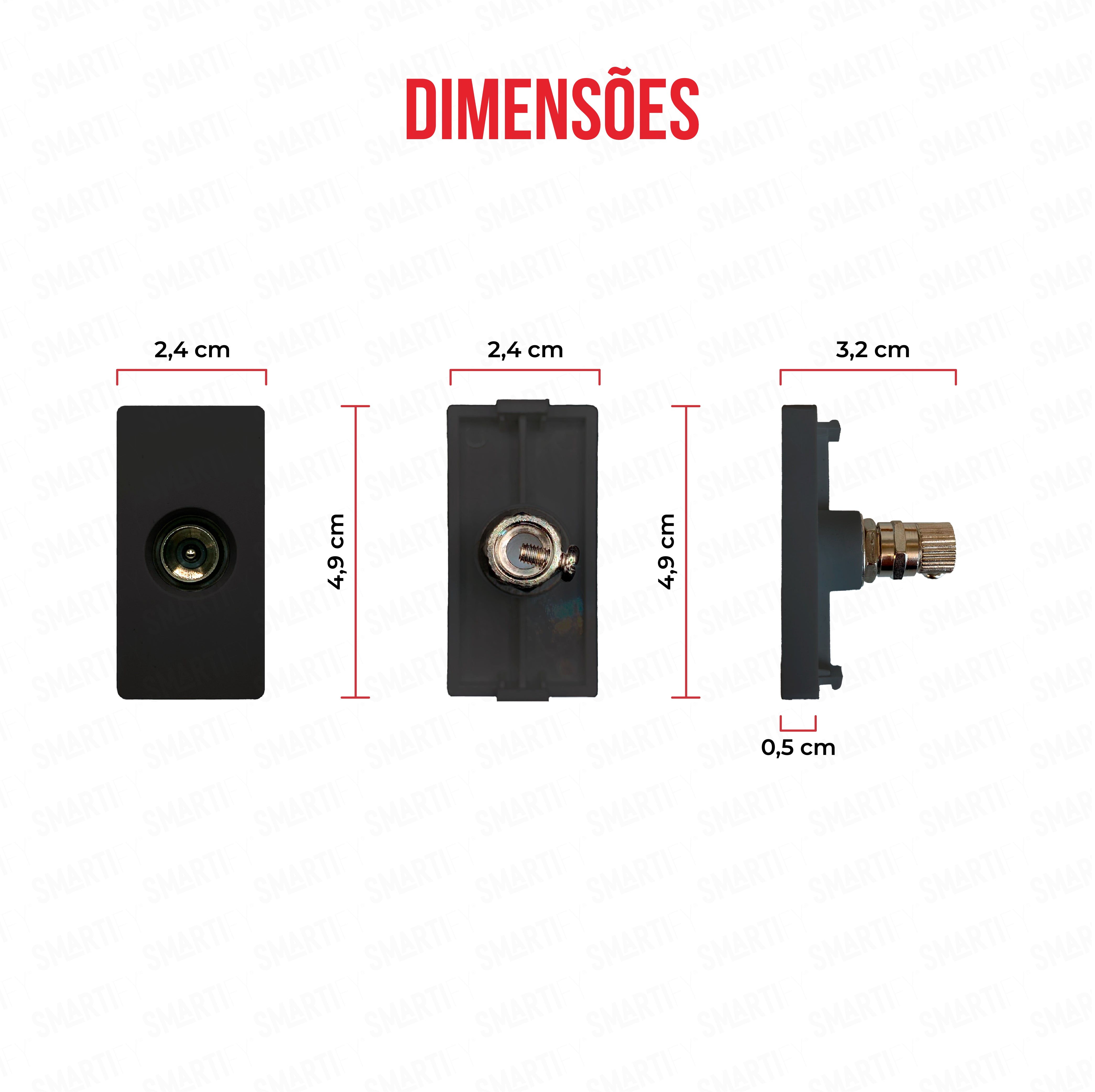 Smartify vPRO Meio Módulo TV Branco - imagem exibindo as dimensões do produto, destacando seu design compacto.