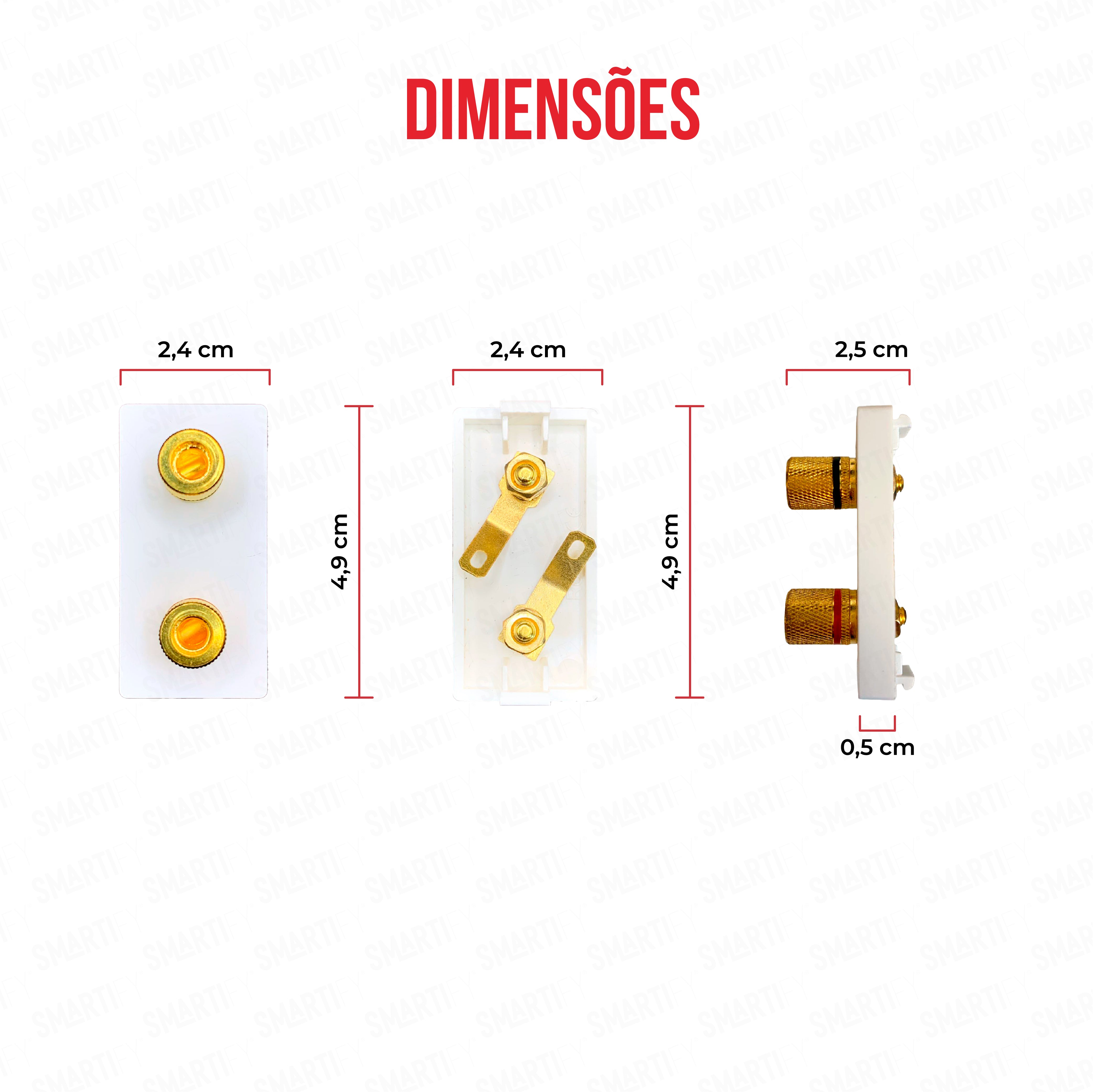 Smartify vPRO Meio Módulo Áudio-Vídeo Branco - imagem exibindo as dimensões do produto, destacando seu design compacto.