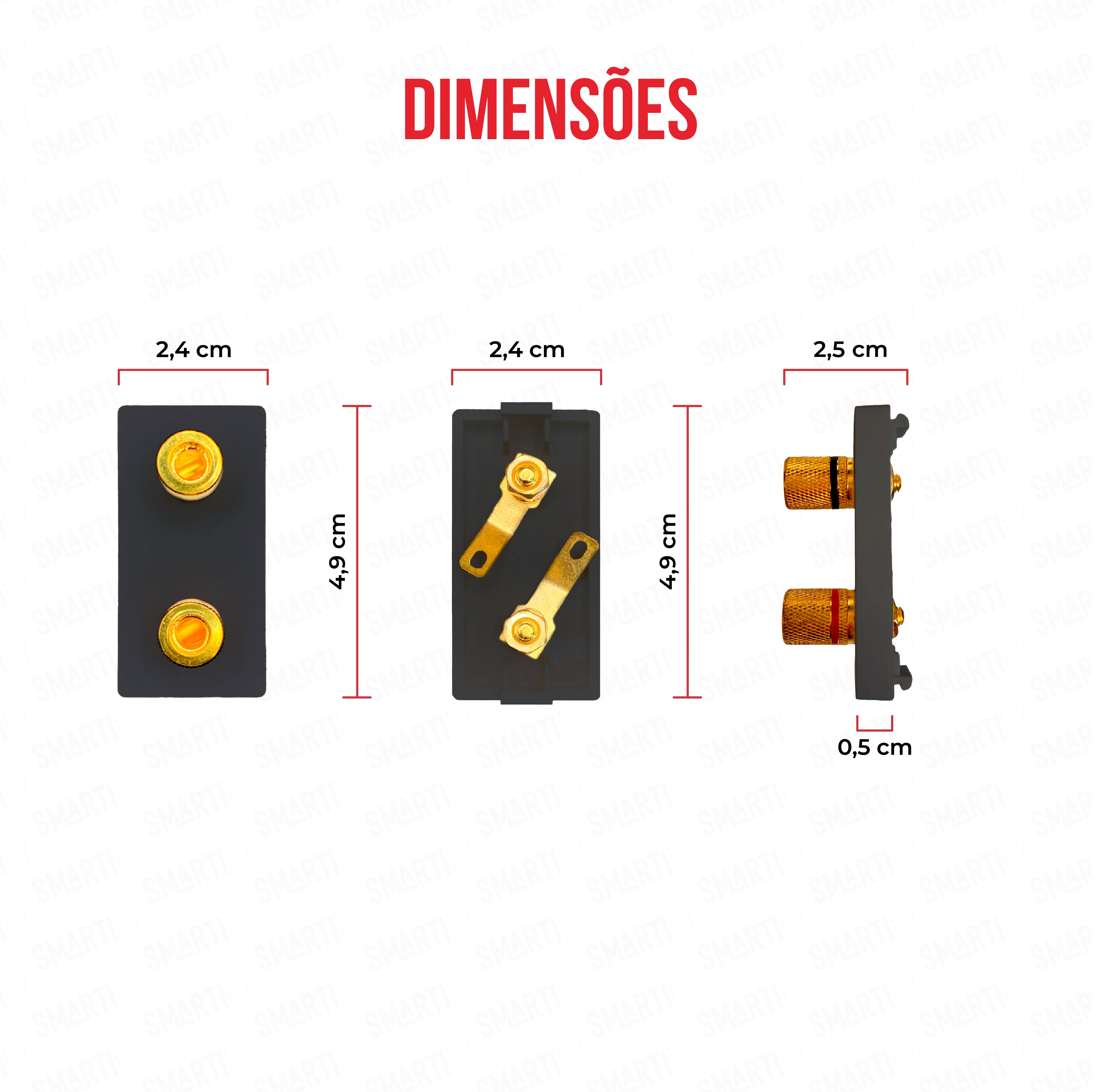 Smartify vPRO Meio Módulo Áudio-Vídeo Preto - imagem exibindo as dimensões do produto, destacando seu design compacto.