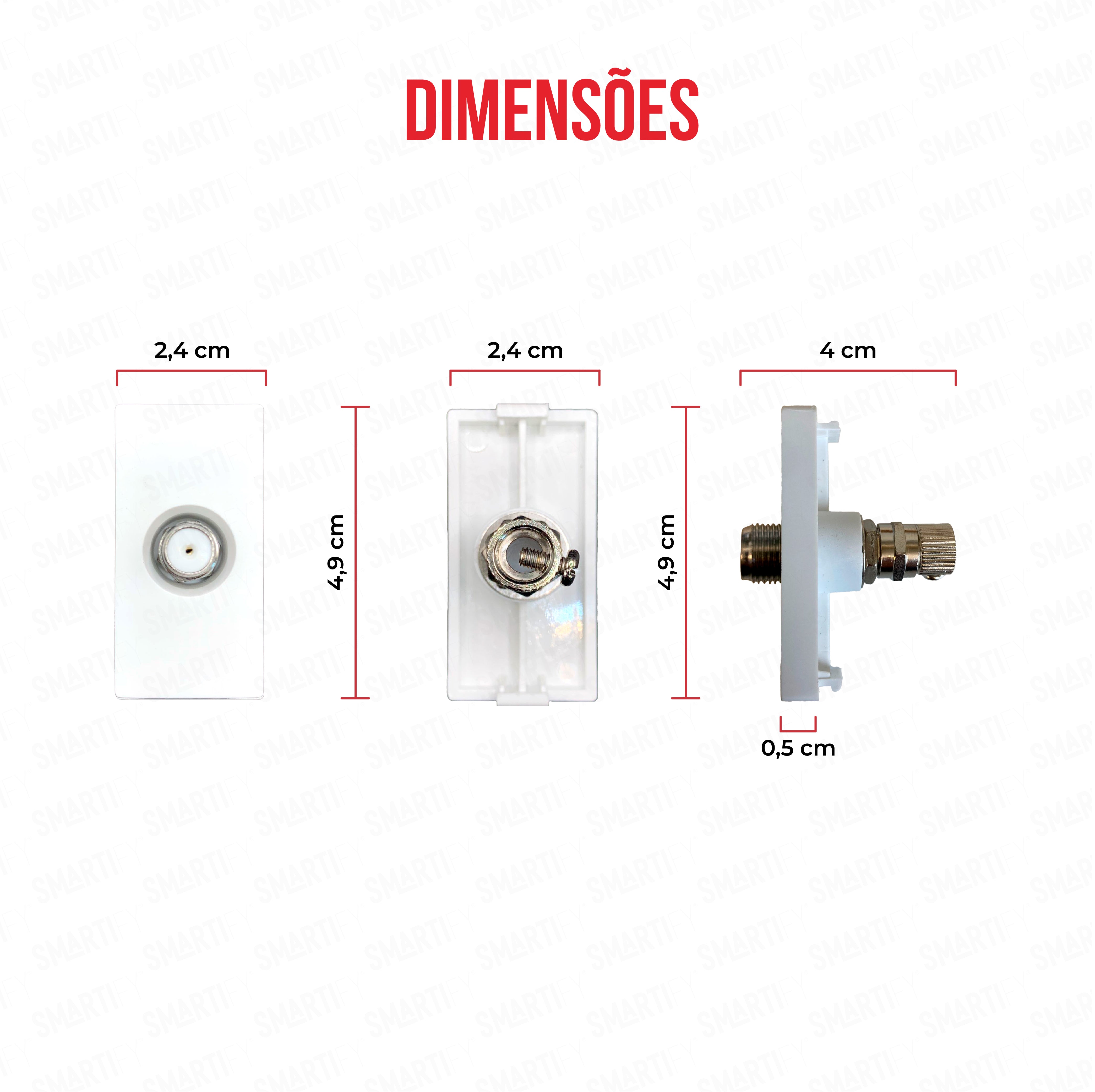 Smartify vPRO Meio Módulo satélite Branco - imagem exibindo as dimensões do produto, destacando seu design compacto.