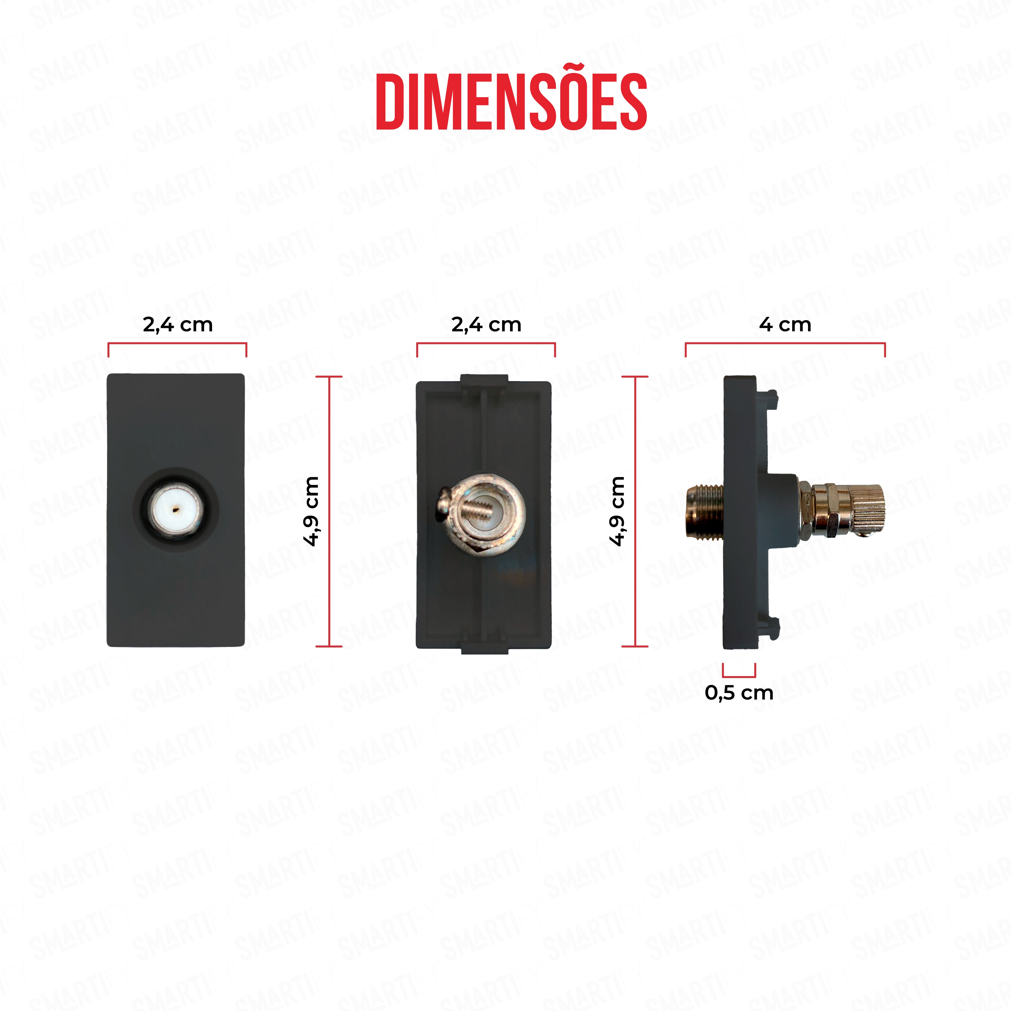 Smartify vPRO Meio Módulo satélite Preto - imagem exibindo as dimensões do produto, destacando seu design compacto.