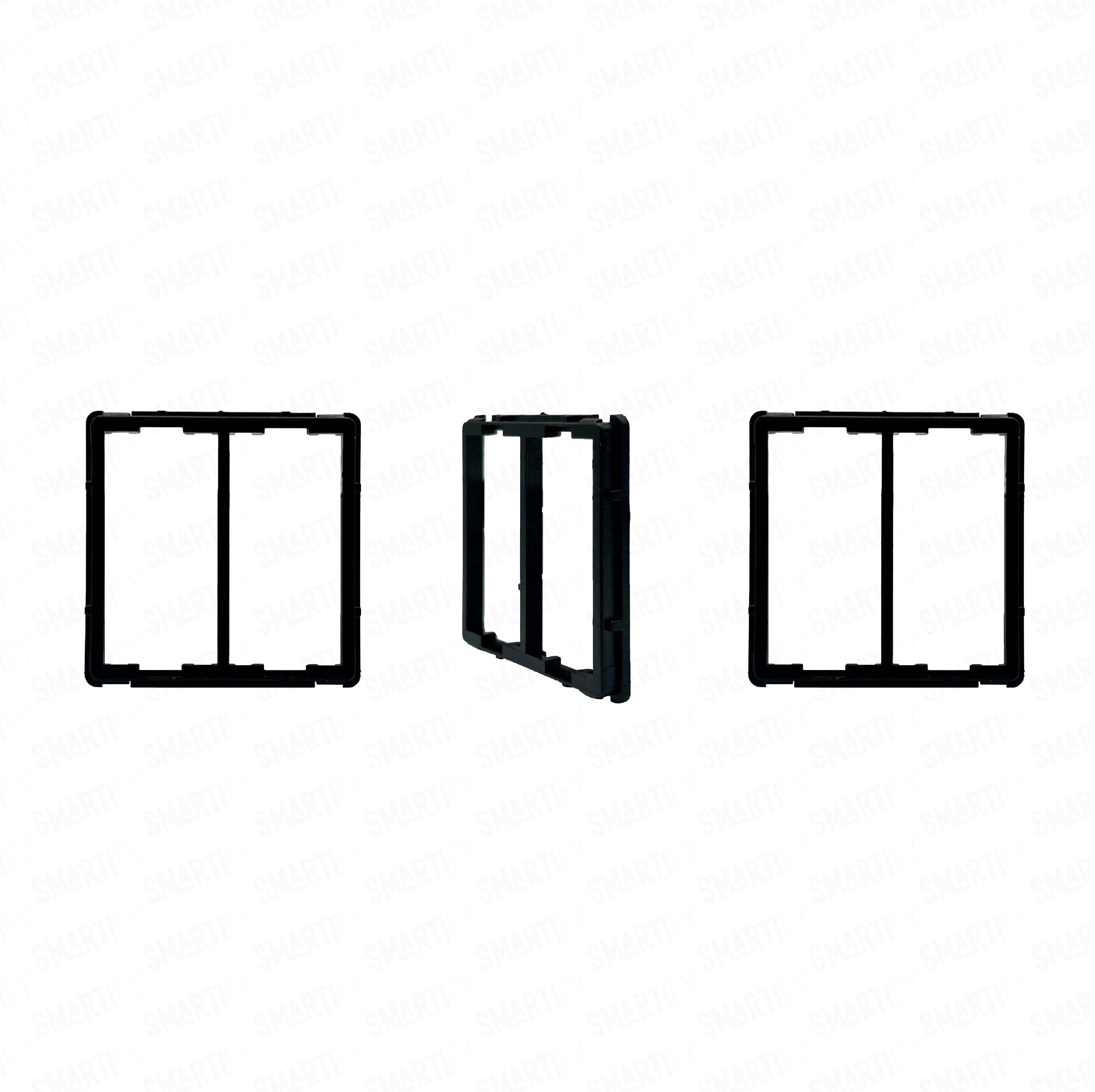 Meio Módulo suporte – imagem exibindo três ângulos do artigo, destacando seu design compacto.