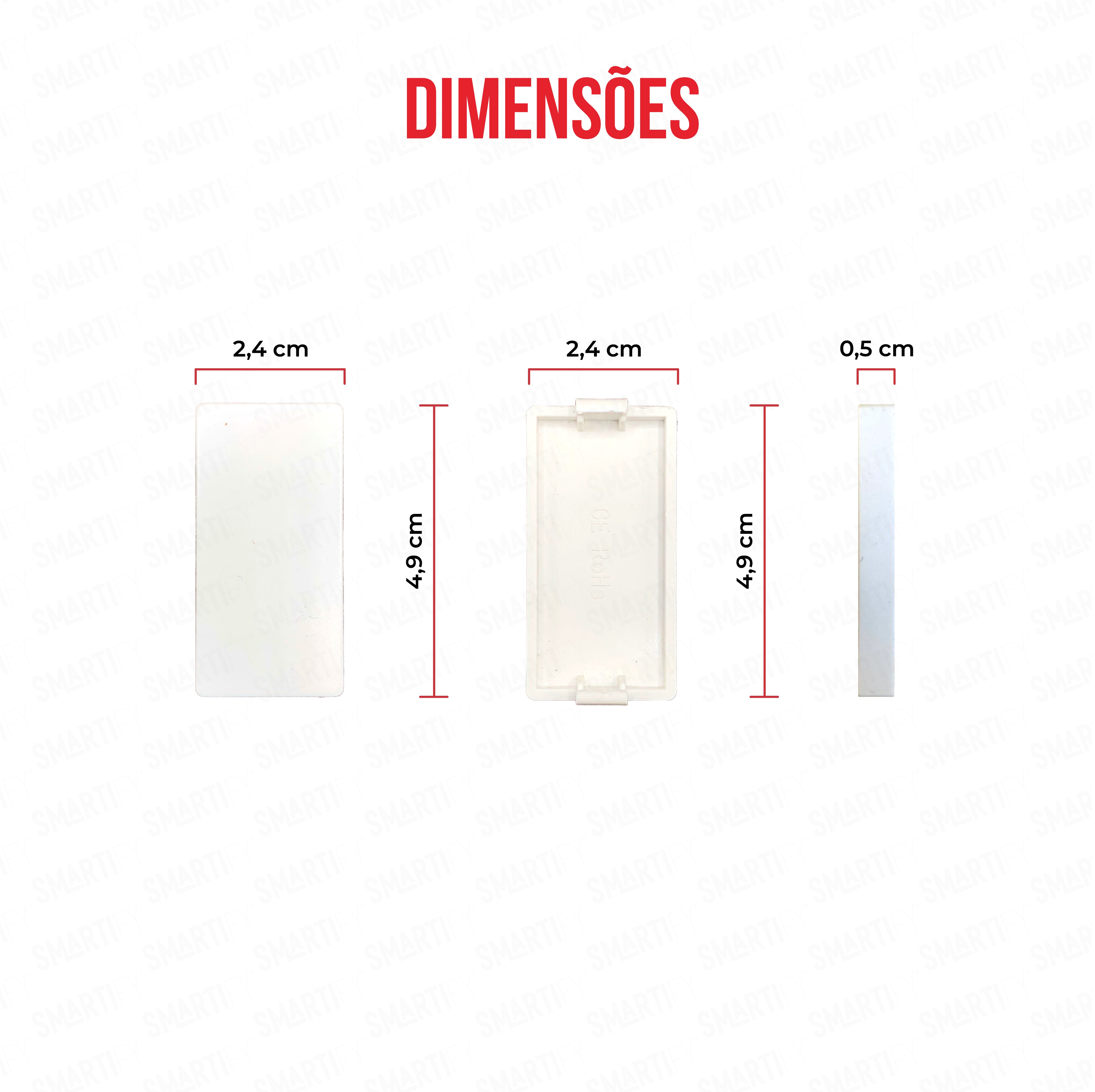Smartify vPRO Meio Módulo tampa Branco - imagem exibindo as dimensões do produto, destacando seu design compacto.