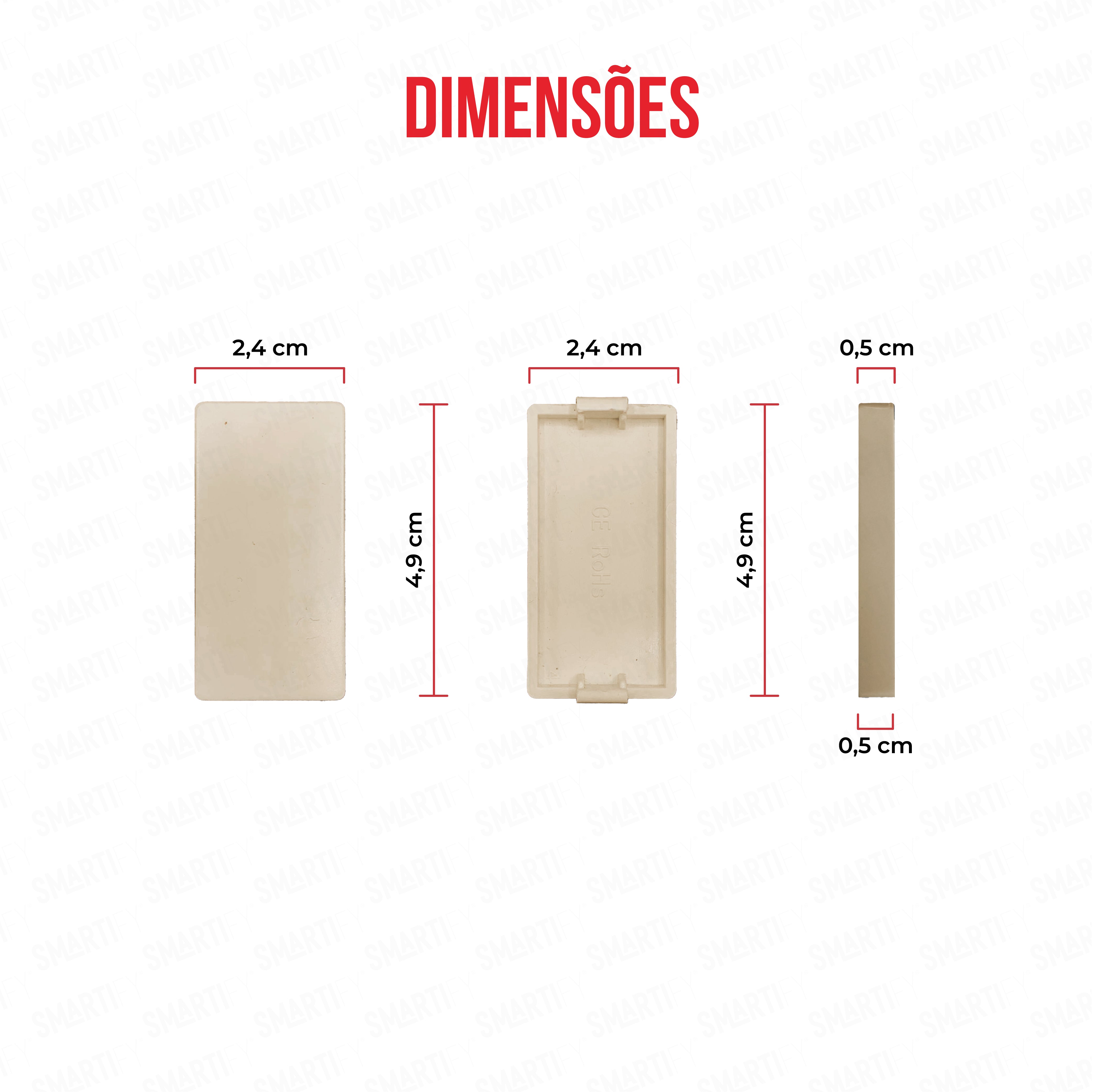 Smartify vPRO Meio Módulo tampa Dourado - imagem exibindo as dimensões do produto, destacando seu design compacto.