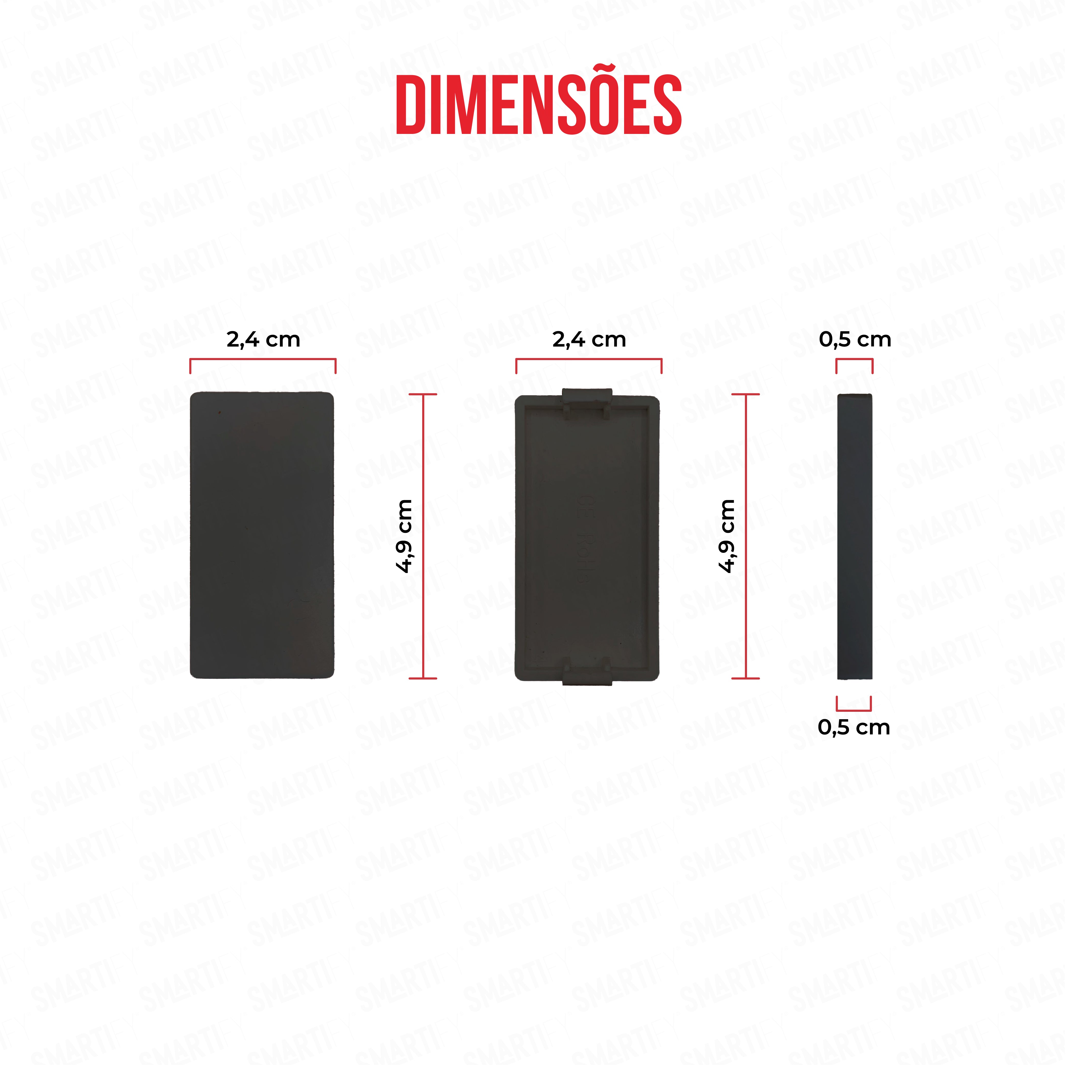 Smartify vPRO Meio Módulo tampa Preto - imagem exibindo as dimensões do produto, destacando seu design compacto.