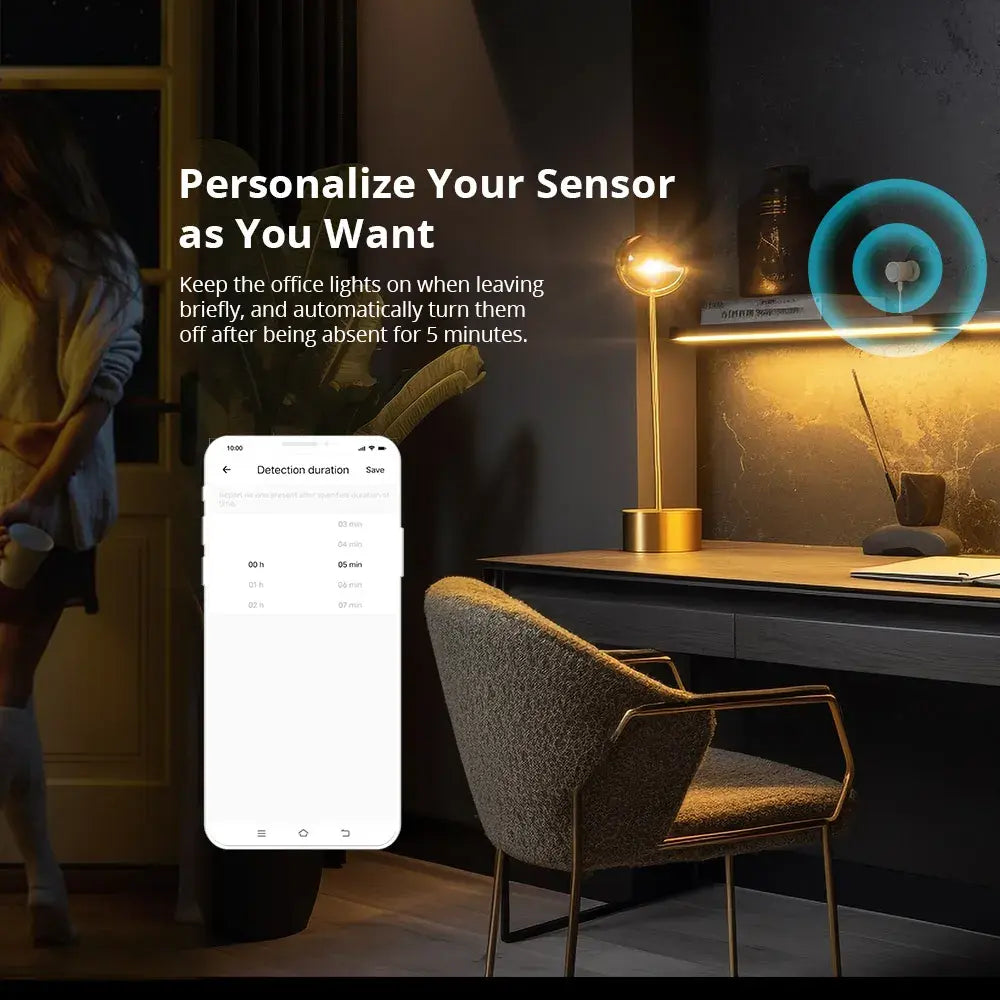 Sensor de presença humana inteligente Zigbee c/ radar de micro-ondas 5.8GHz + sensor de luz - Sonoff SNZB-06P
