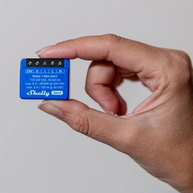 Shelly 1 Mini Gen3 - Modulo per Interruttore 1 pulsante o Porta del Garage 8A WiFi/BT
