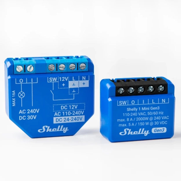 Shelly 1 Mini Gen3 - Módulo para Interruptor 1 botão ou Portão de Garagem 8A WiFi/BT