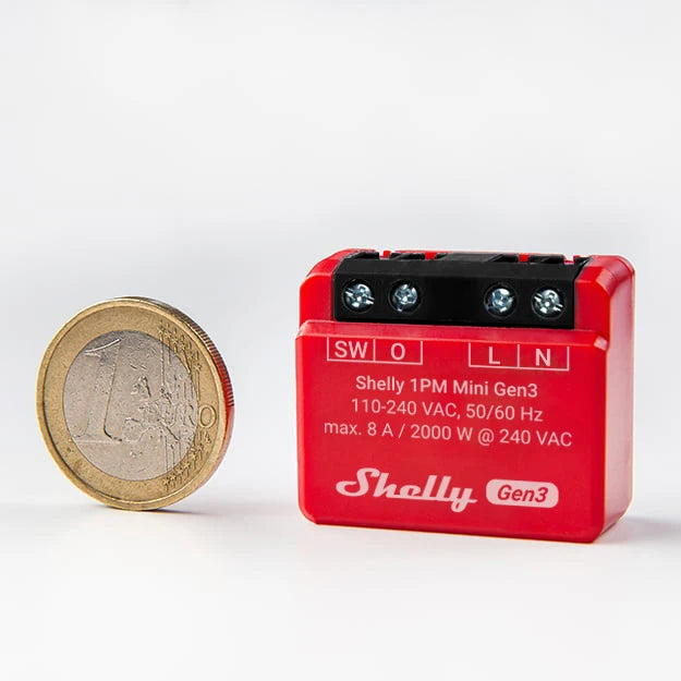 Shelly 1PM Mini Gen3 - Módulo para Interruptor de 1 botón con Monitorización de Energía WiFi/BT