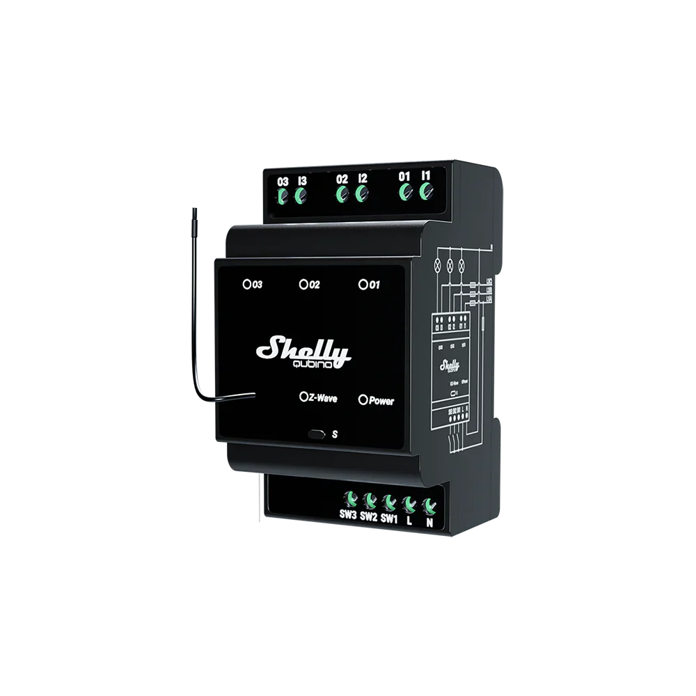 O Shelly Wave Pro 3 é um relé de 3 canais que automatiza luzes e aparelhos com flexibilidade e segurança para diversos ambientes.