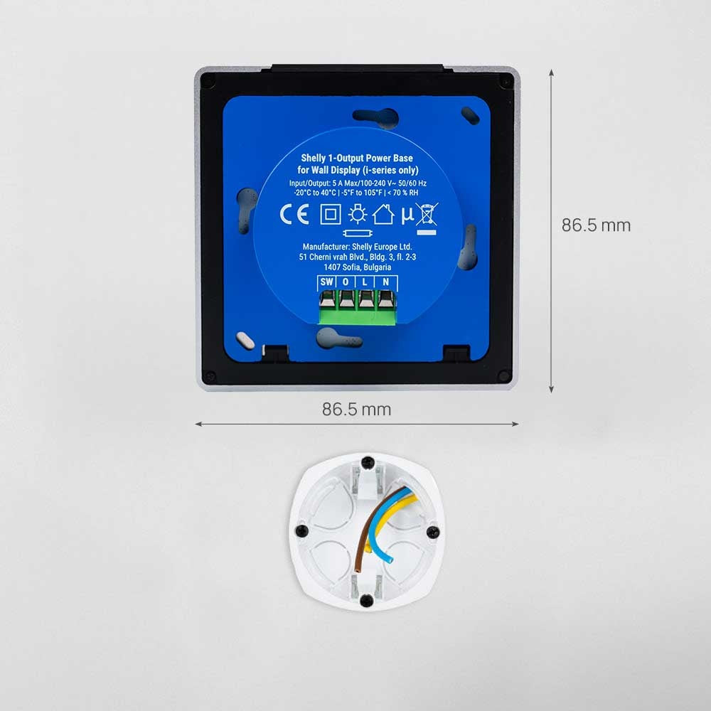 Shelly Wall Display X1i - dimensões e base de alimentação