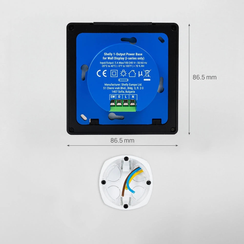 Shelly Wall Display X1i - dimensões e base de alimentação