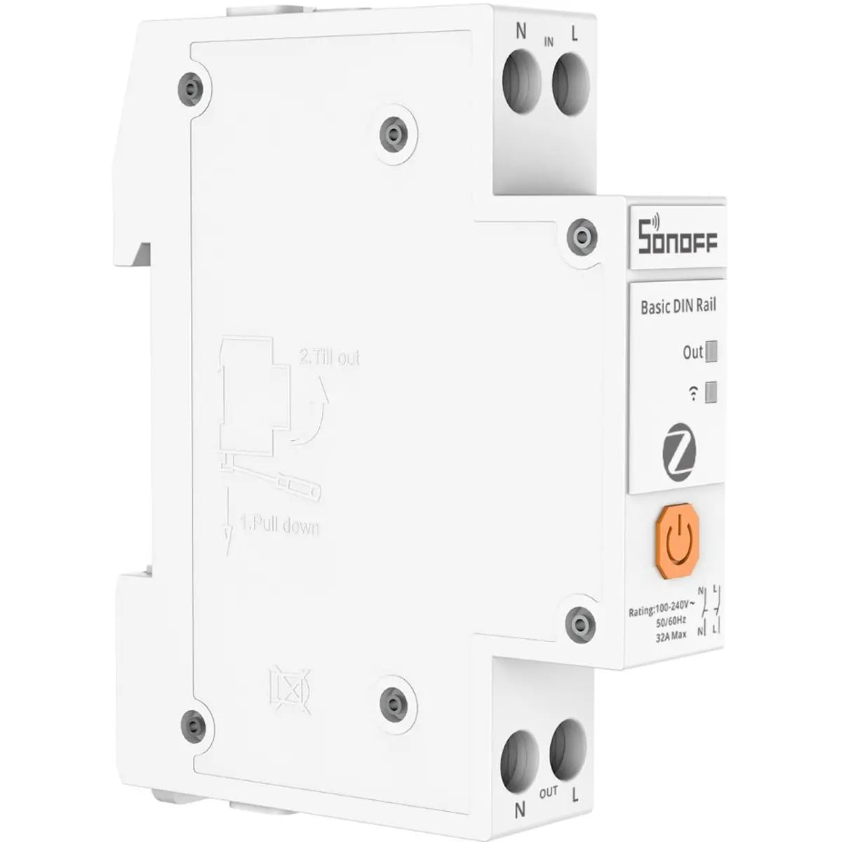 Sonoff BASIC-ZB1GSP Interruptor DIN Zigbee 32A - Vista Lateral