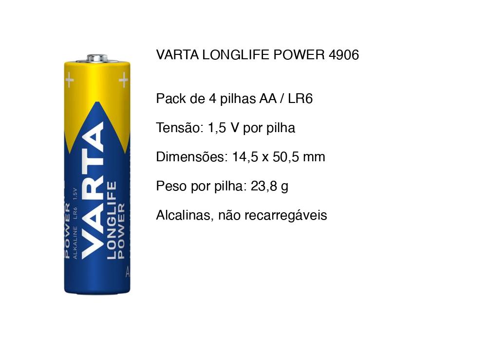 Dimensões e características das pilhas Varta AA